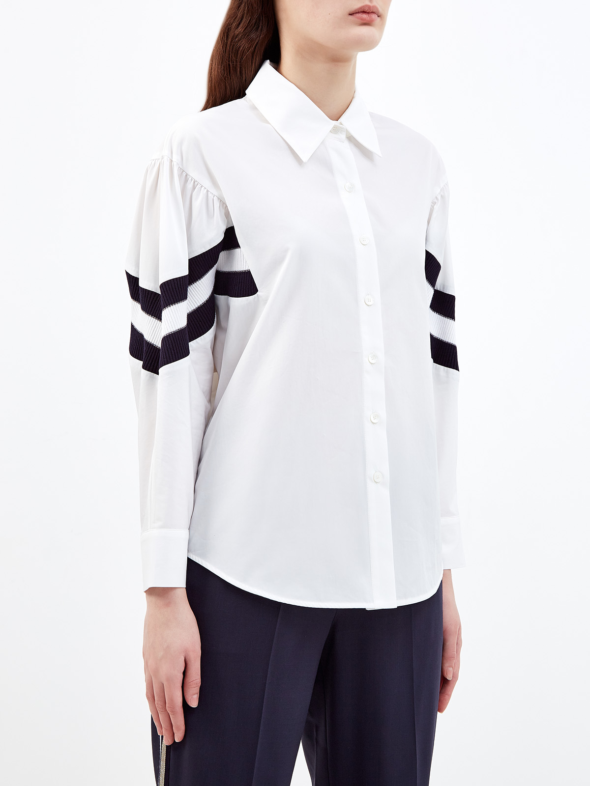 Рубашка из хлопковой саржи с фактурными вставками LORENA ANTONIAZZI, цвет белый, размер 40;42;46;48;38 - фото 3
