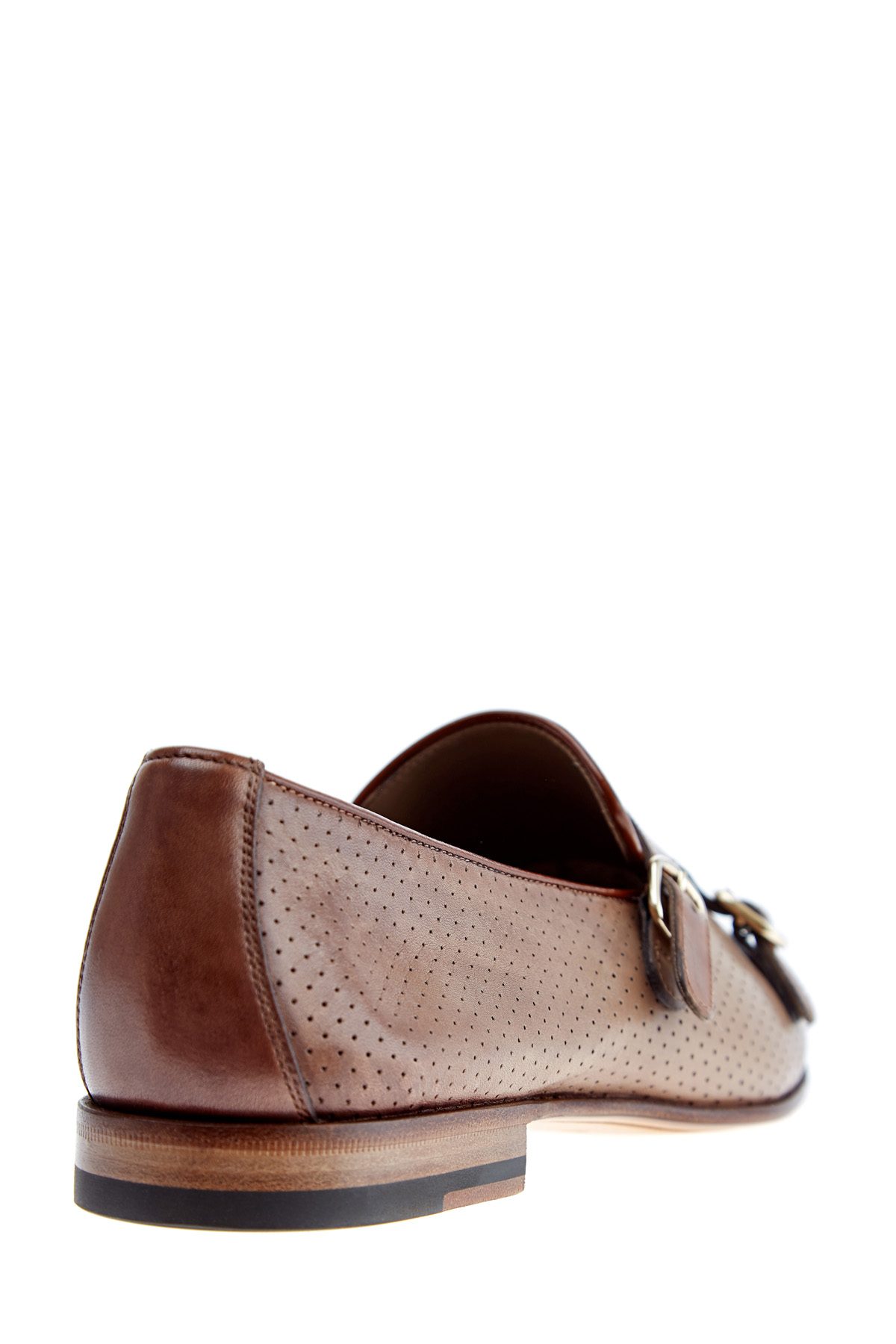 Перфорированные туфли-монки из полированной кожи с эффектом патины SANTONI, цвет коричневый, размер 40.5;41;41.5;42;42.5;43;43.5;44 - фото 4