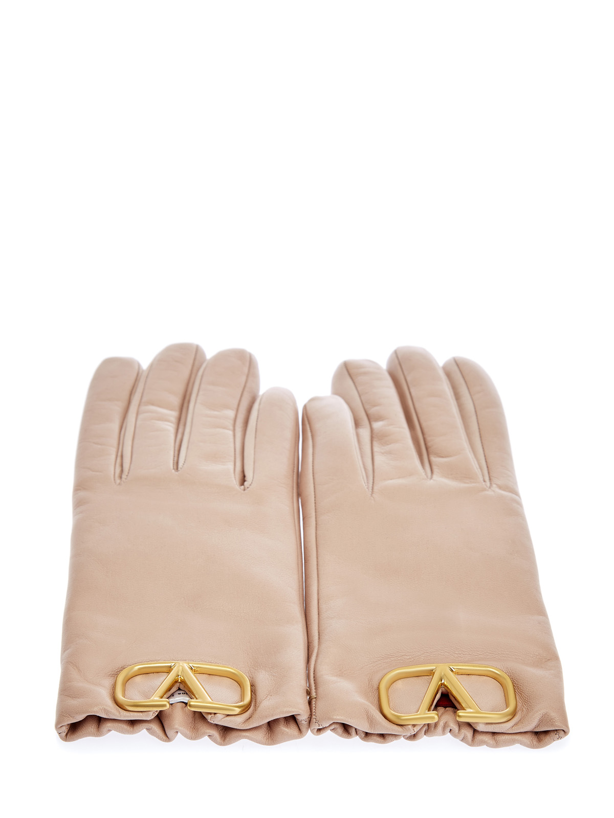Кожаные перчатки VLogo на подкладке из кашемира VALENTINO GARAVANI, цвет бежевый, размер XS;S;M;L - фото 3