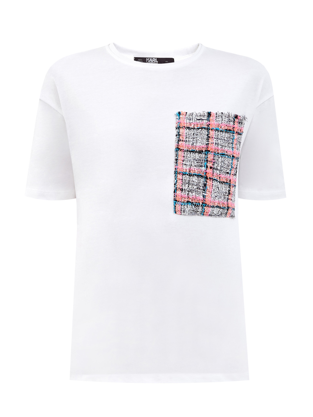 Хлопковая футболка с декоративным карманом из букле KARL LAGERFELD, цвет белый, размер M;L;XS - фото 1