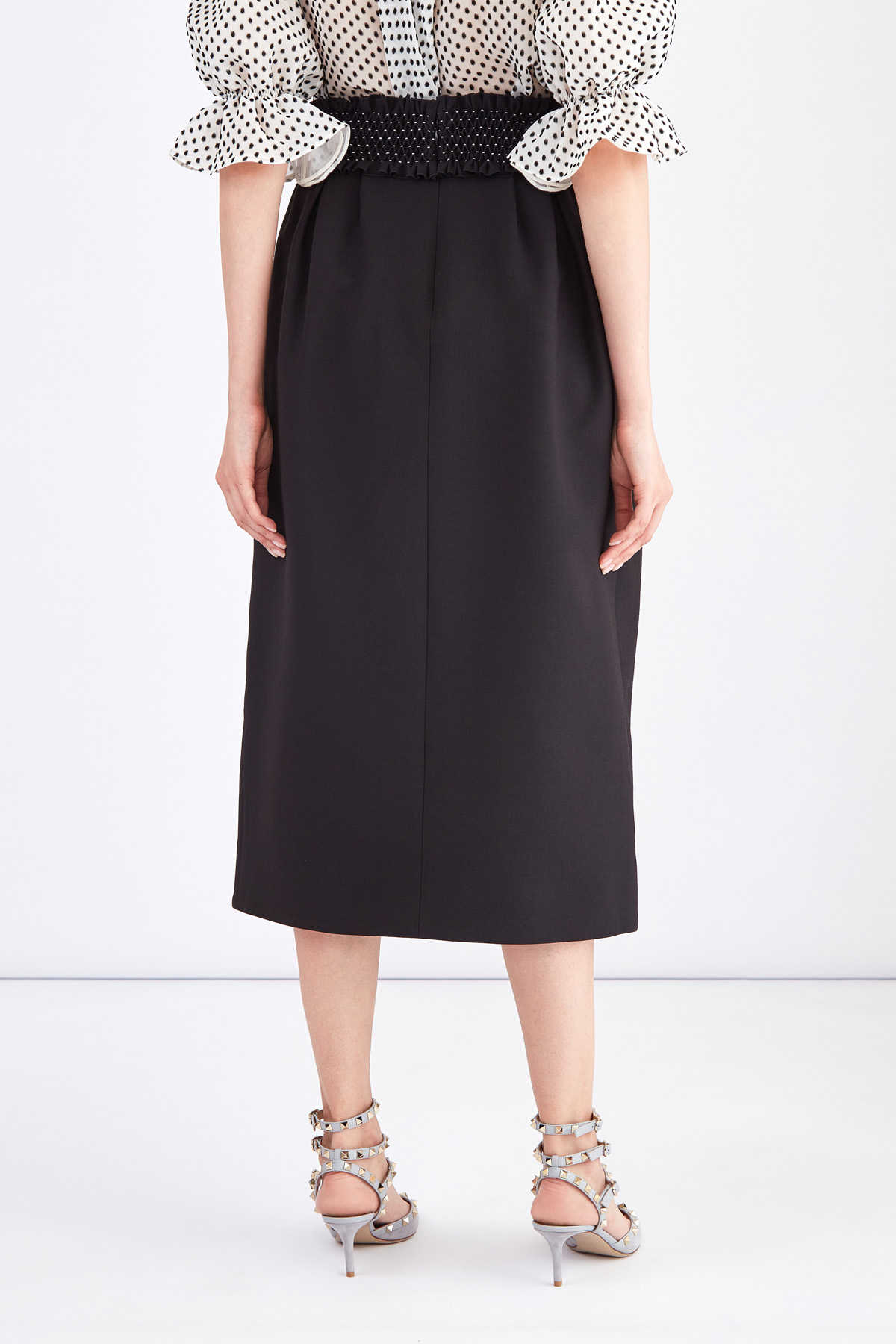 Черная юбка-колокол длины миди с фактурным поясом ручной отделки VALENTINO, цвет черный, размер 42 - фото 4