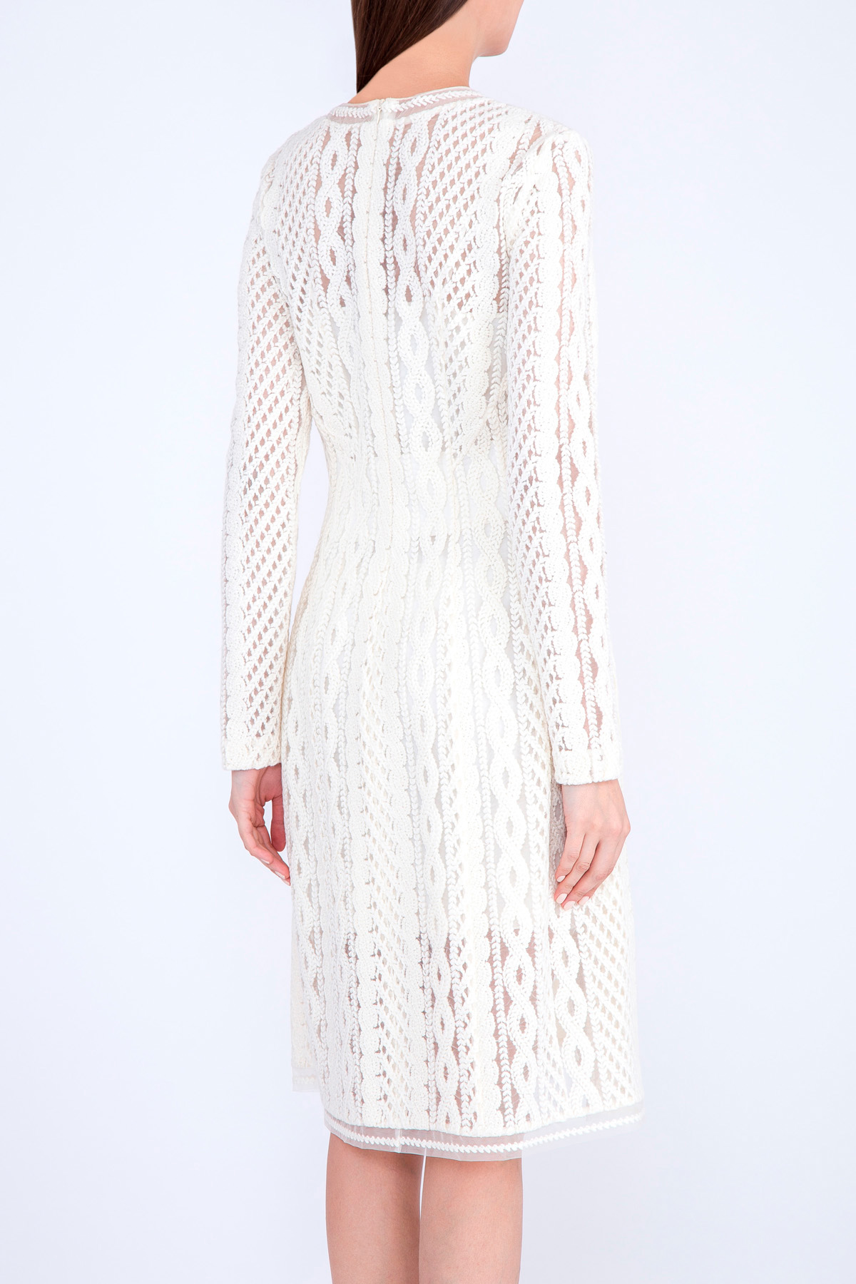 Двухслойное платье из вуали с ажурной вышивкой шерстяной нитью ERMANNO SCERVINO, цвет белый, размер 42 - фото 4