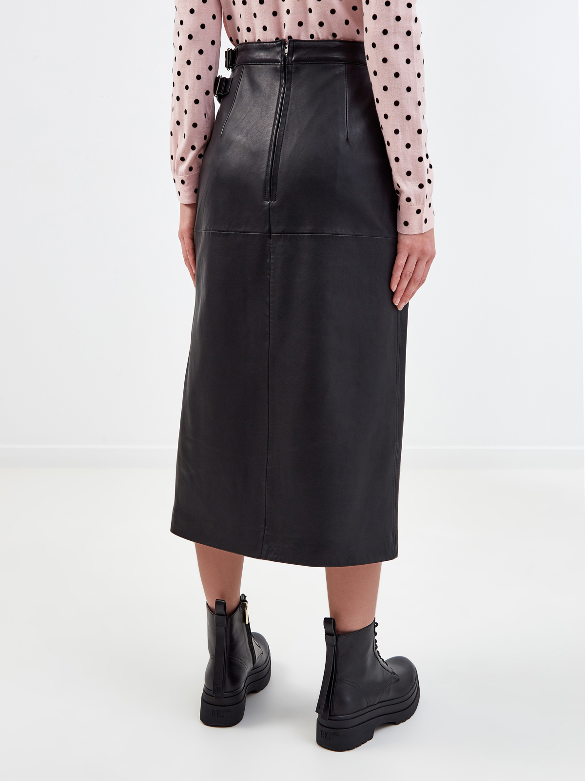 Кожаная юбка-миди с высоким разрезом REDVALENTINO, цвет черный, размер M;L - фото 4