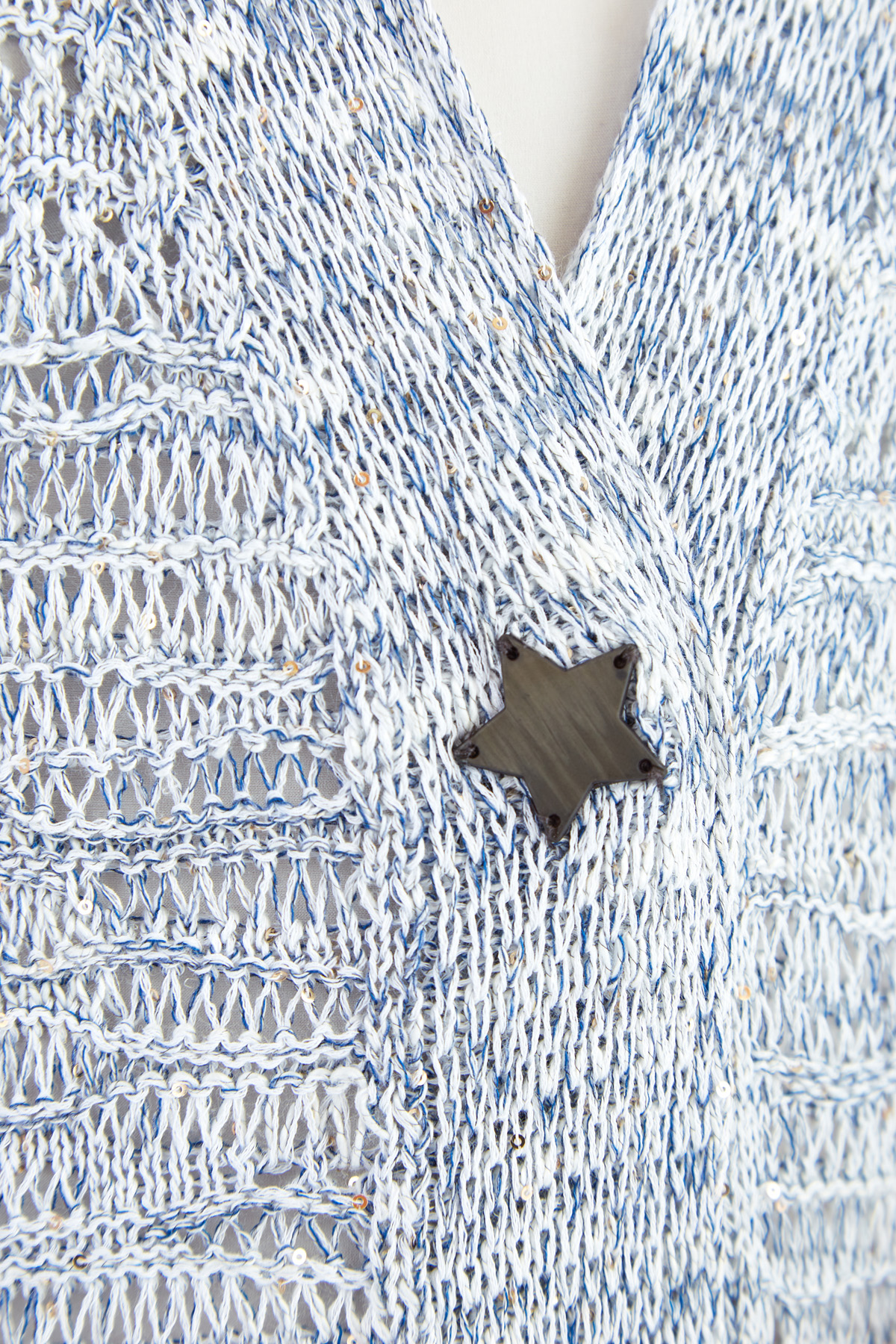 Длинный кардиган из льняной пряжи с пайетками LORENA ANTONIAZZI, цвет голубой, размер 42;46 - фото 5