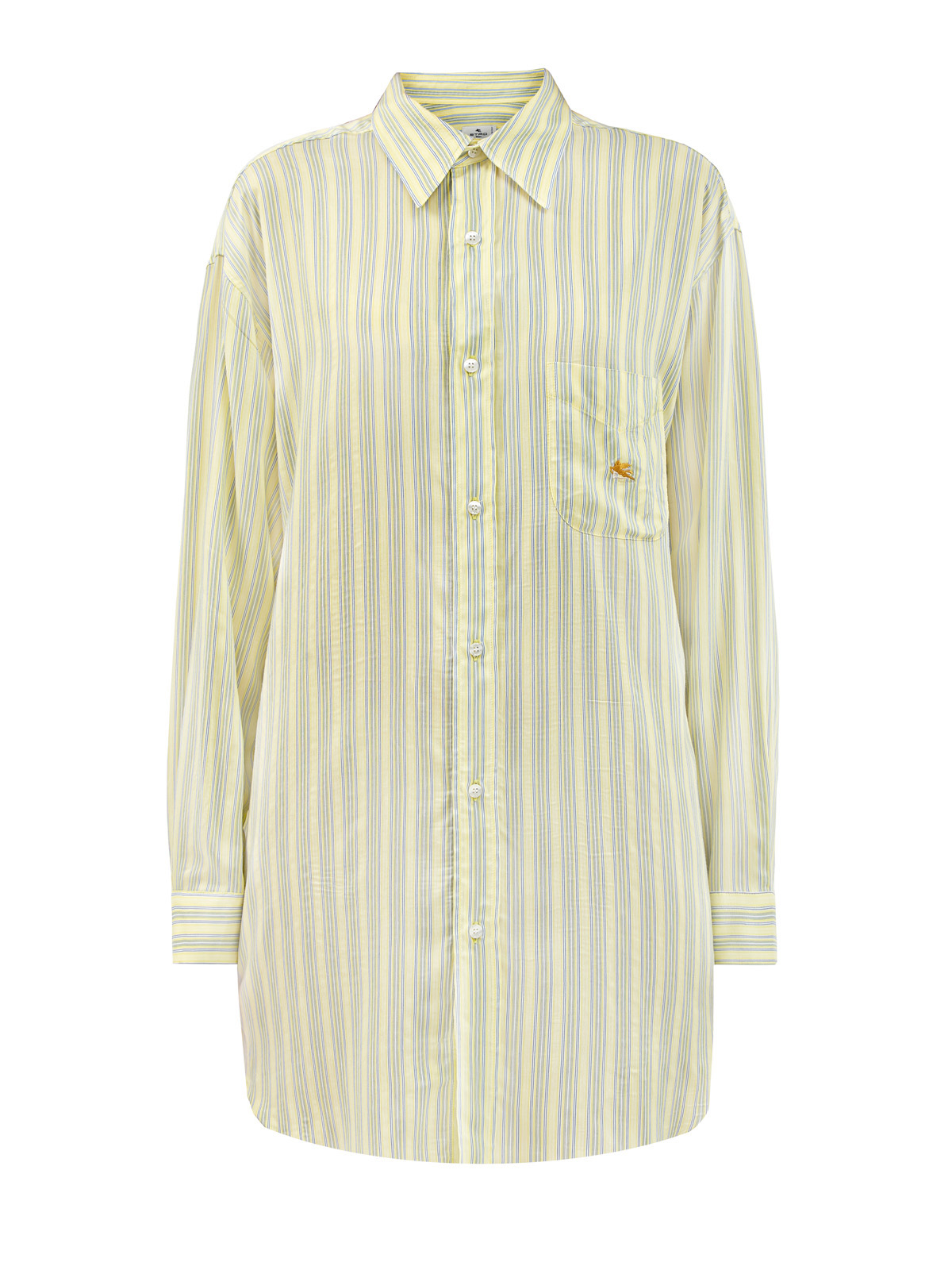 Удлиненная рубашка из шелка и вискозы в полоску ETRO желтого цвета