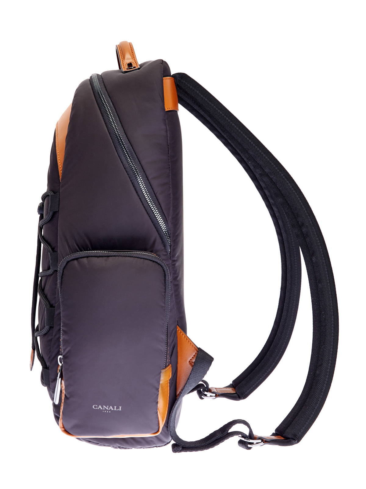 Объемный рюкзак из матового нейлона с кожаной отделкой CANALI, цвет черный, размер 48;50;52 - фото 4