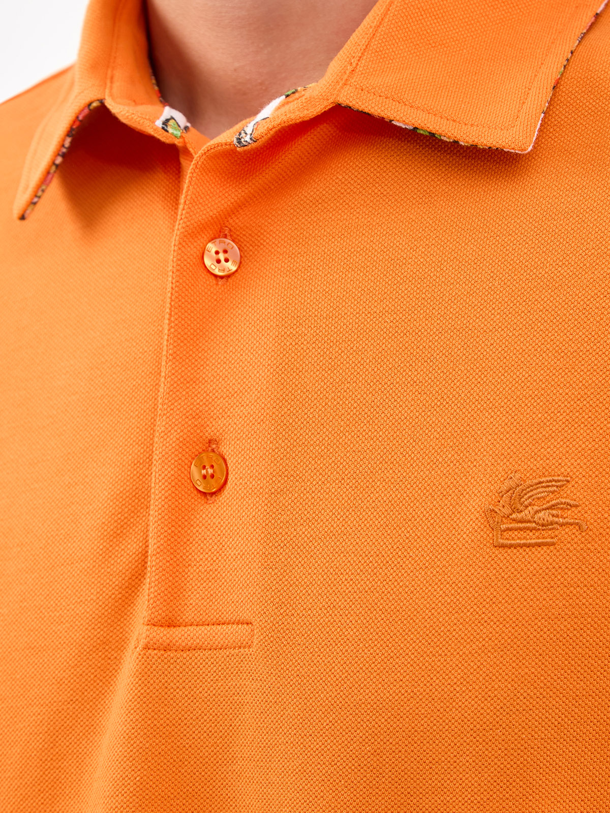 Однотонное поло из хлопкового пике с вышитым логотипом ETRO, цвет оранжевый, размер 50 - фото 5