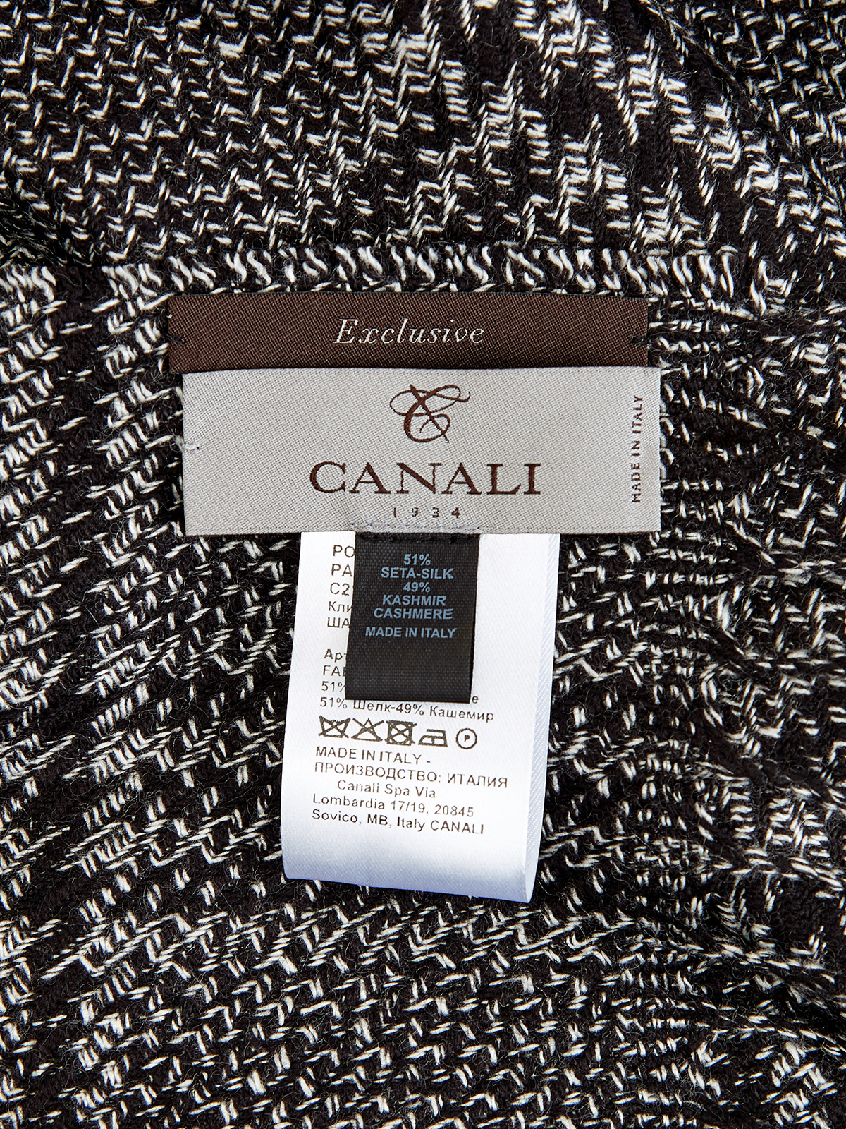 Клетчатый шарф из шелка и кашемира CANALI, цвет черно-белый, размер 40;42;44 - фото 3