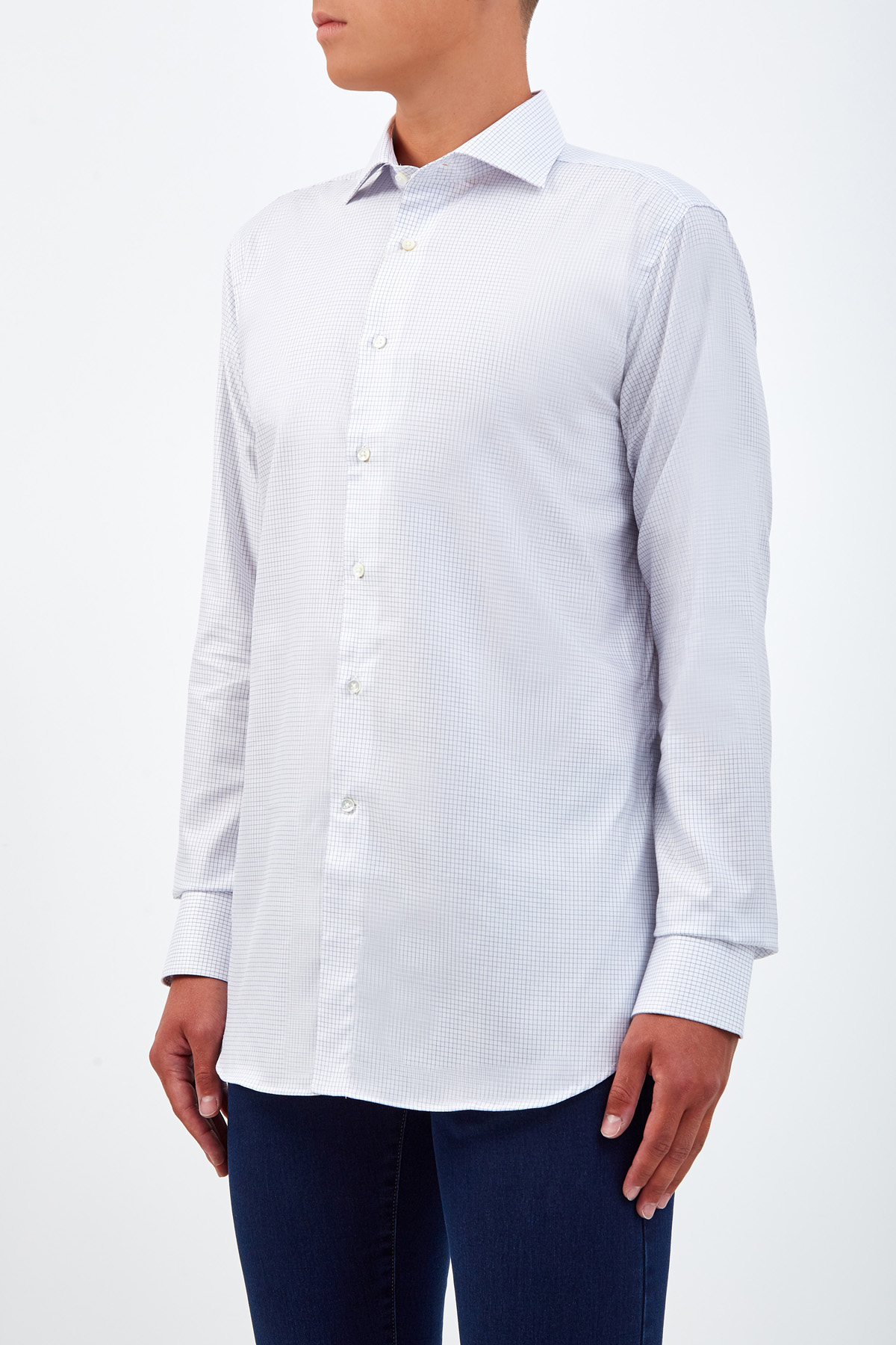Рубашка из хлопковой саржи Impeccabile с принтом в клетку CANALI, цвет белый, размер 52;52;54;56;58;50 - фото 3
