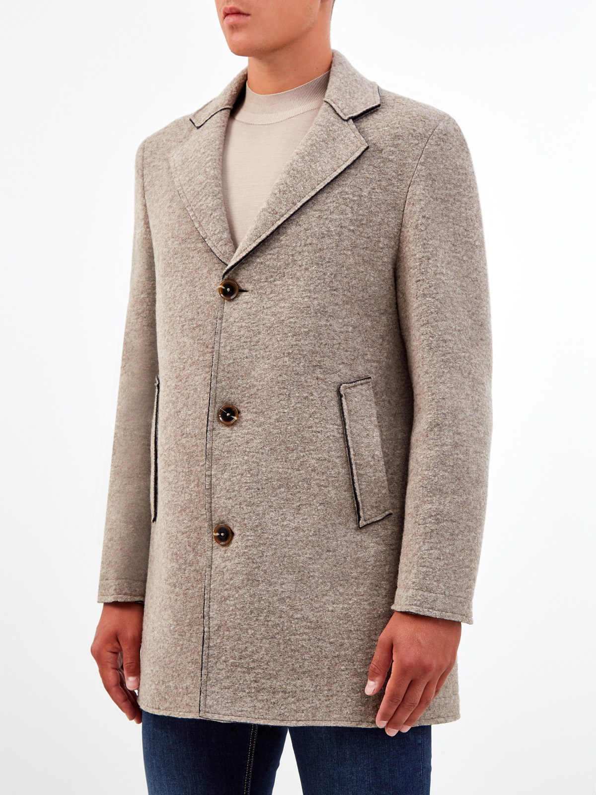 Однобортное пальто из меланжевой шерсти с фактурными швами CUDGI, цвет бежевый, размер 48;50;52;54;56 - фото 3