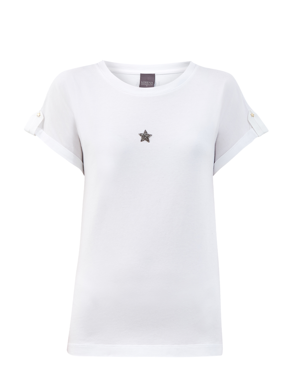 Хлопковая футболка с отворотами и мерцающей символикой LORENA ANTONIAZZI, цвет белый, размер 38;42;44 - фото 1
