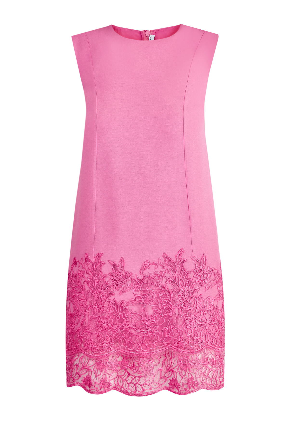 Платье-футляр из ткани кади с инкрустированным кружевом подолом ERMANNO SCERVINO, цвет розовый, размер 40;42;44;46 - фото 1