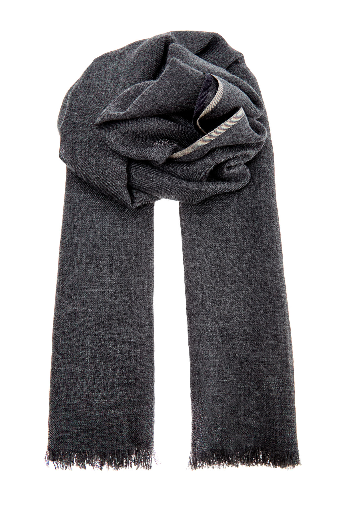 Кашемировый шарф с контрастной окантовкой BRUNELLO CUCINELLI, цвет серый, размер M - фото 1