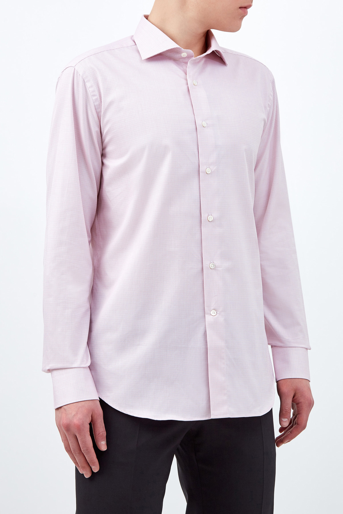 Рубашка из хлопковой саржи с микро-принтом в клетку CANALI, цвет розовый, размер 50;52;52;56;58 - фото 3