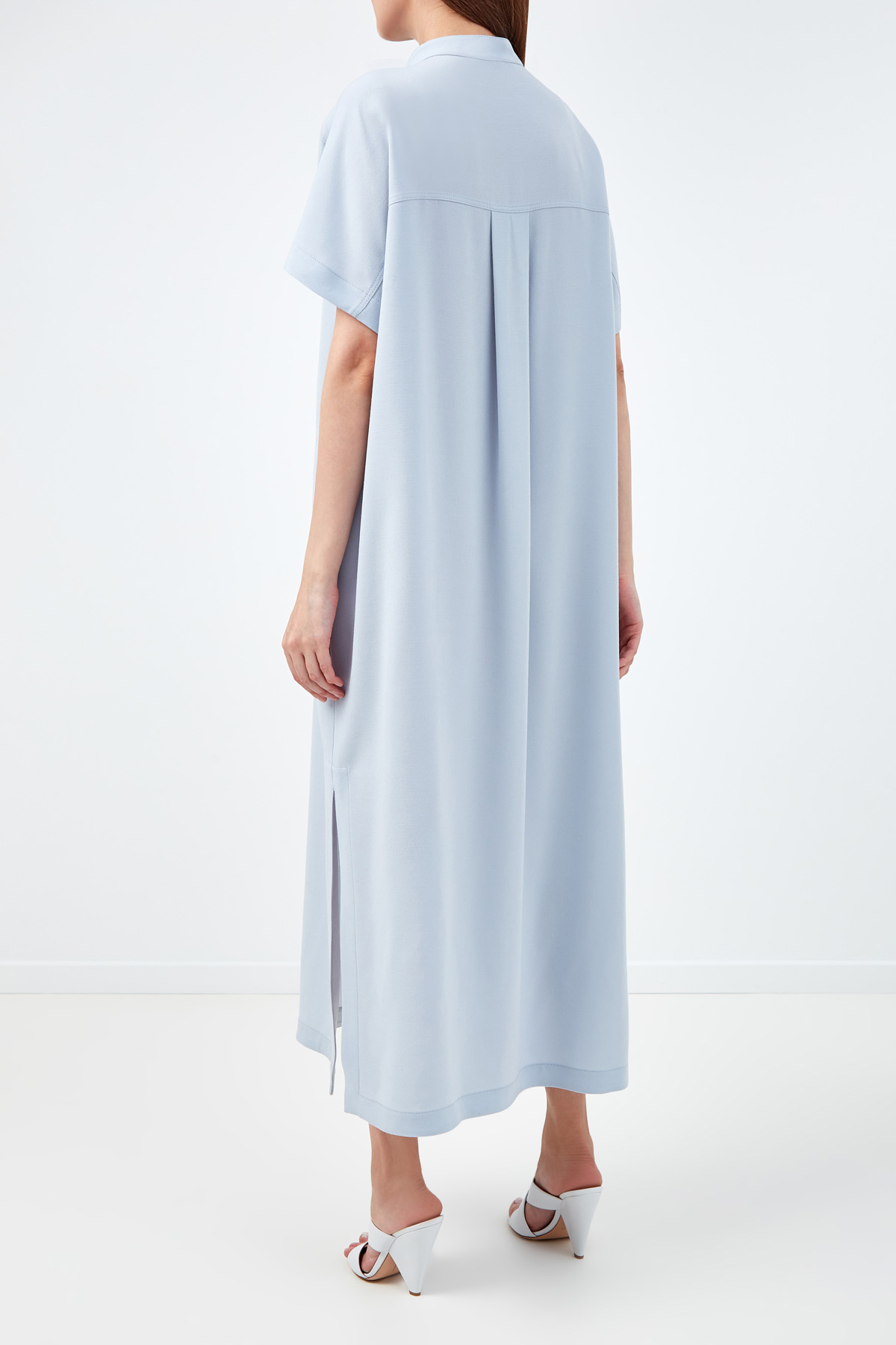 Платье-рубашка из шерстяной ткани с боковыми разрезами AGNONA, цвет голубой, размер 42;46;40 - фото 4
