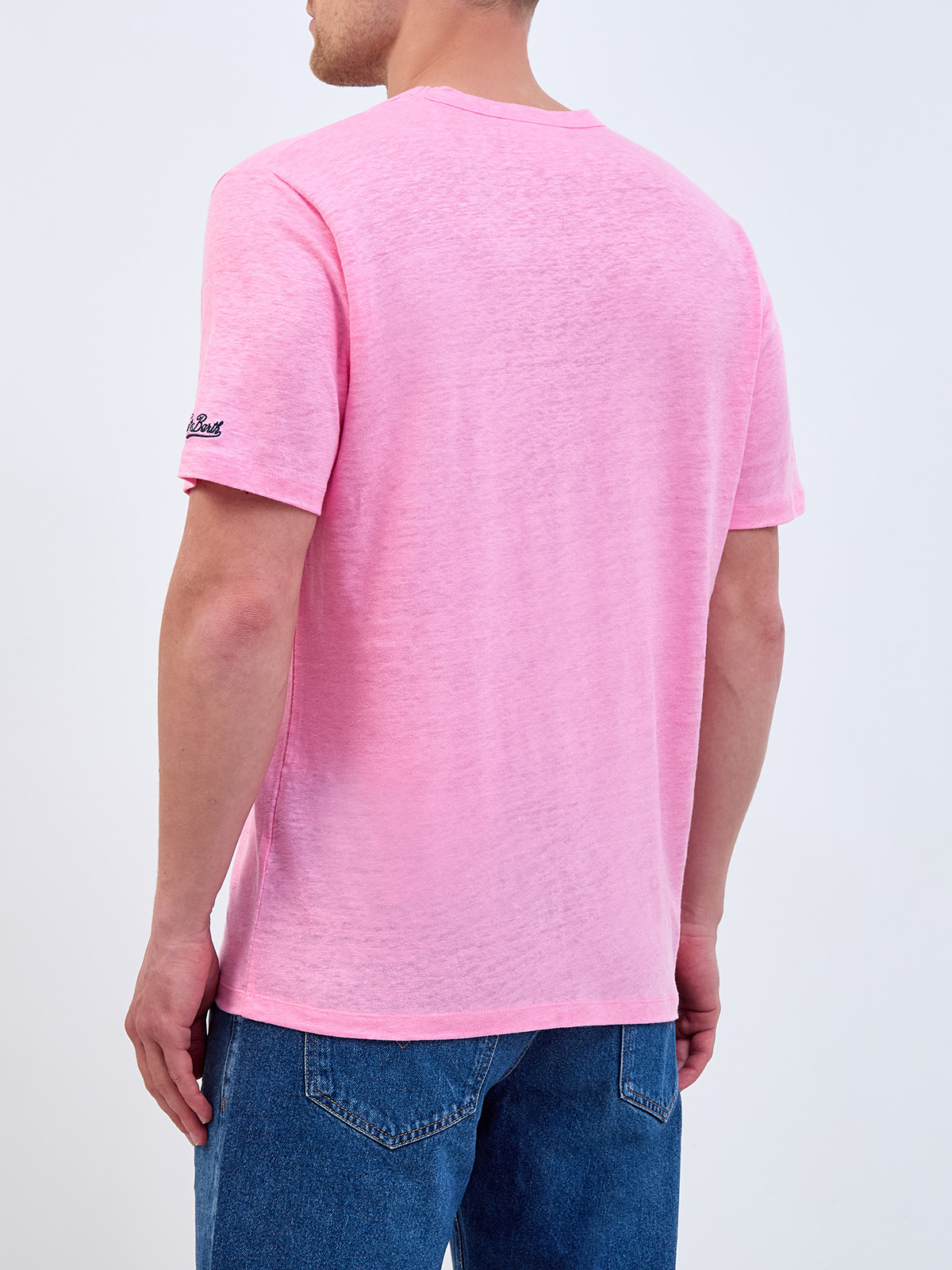 Футболка из меланжевой льняной ткани с карманом и вышивкой MC2 SAINT BARTH, цвет розовый, размер M;L;XL;2XL - фото 4
