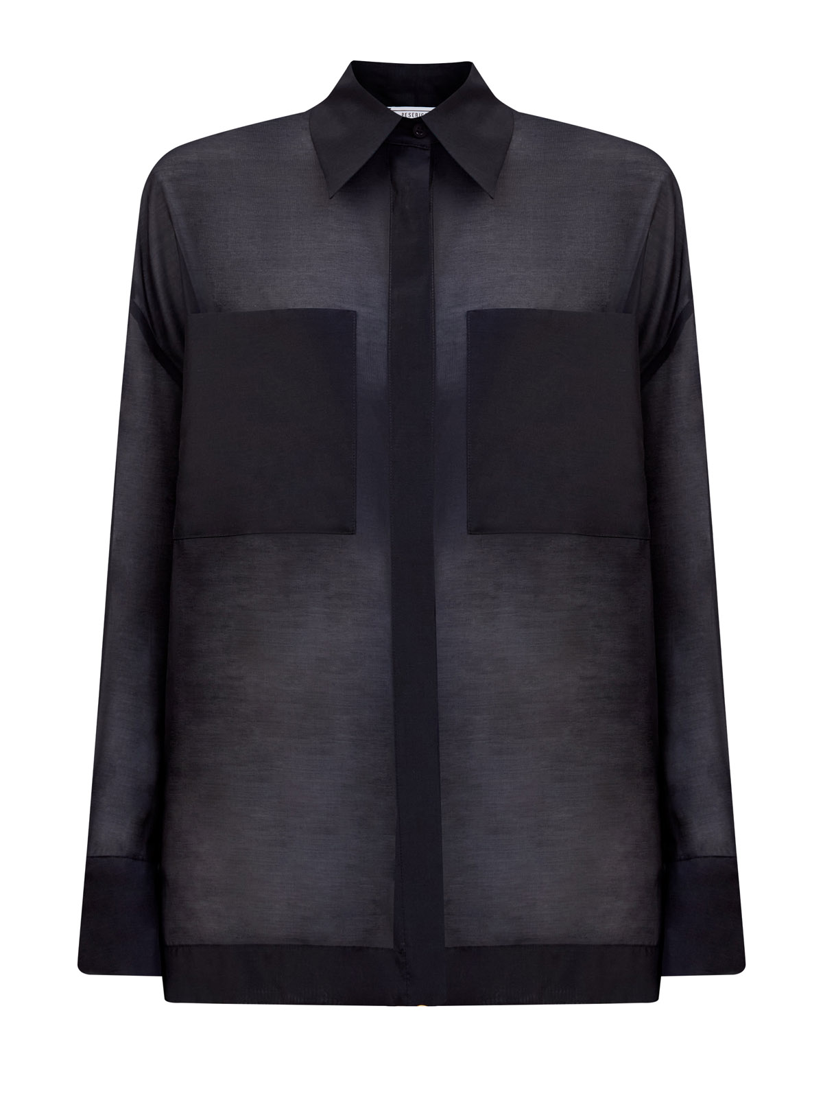 Блуза из хлопкового и льняного шифона с накладными карманами PESERICO, цвет черный, размер 40;42