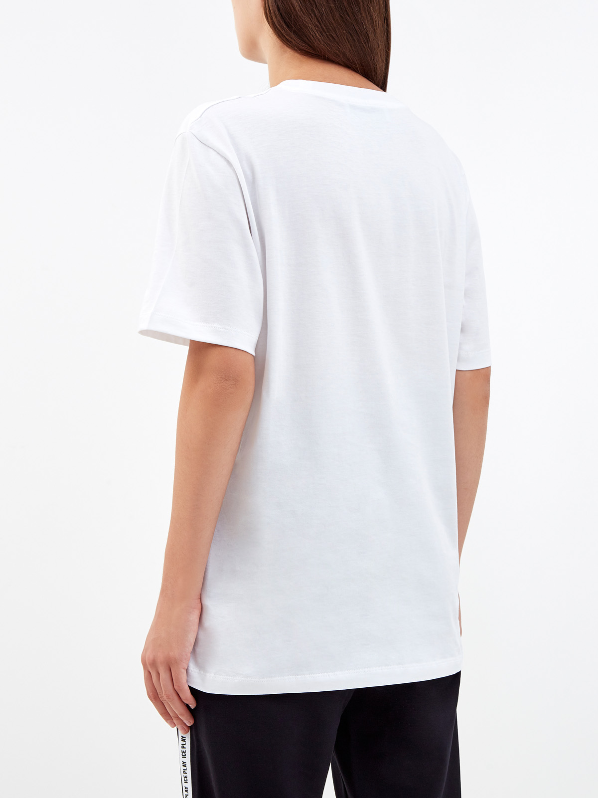 Белая футболка удлиненного кроя с принтом ICE PLAY, цвет белый, размер XS;S;M;L - фото 4
