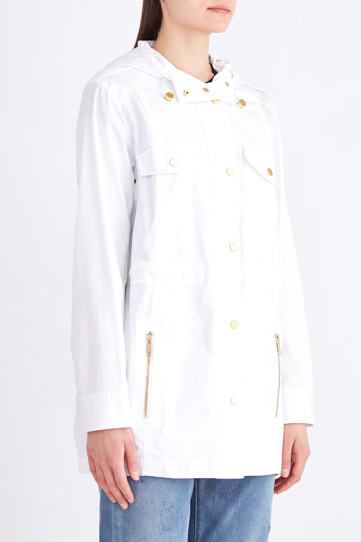 Куртка из хлопковой ткани с фурнитурой золотистого цвета MICHAEL Michael Kors, размер 4;8 - фото 3