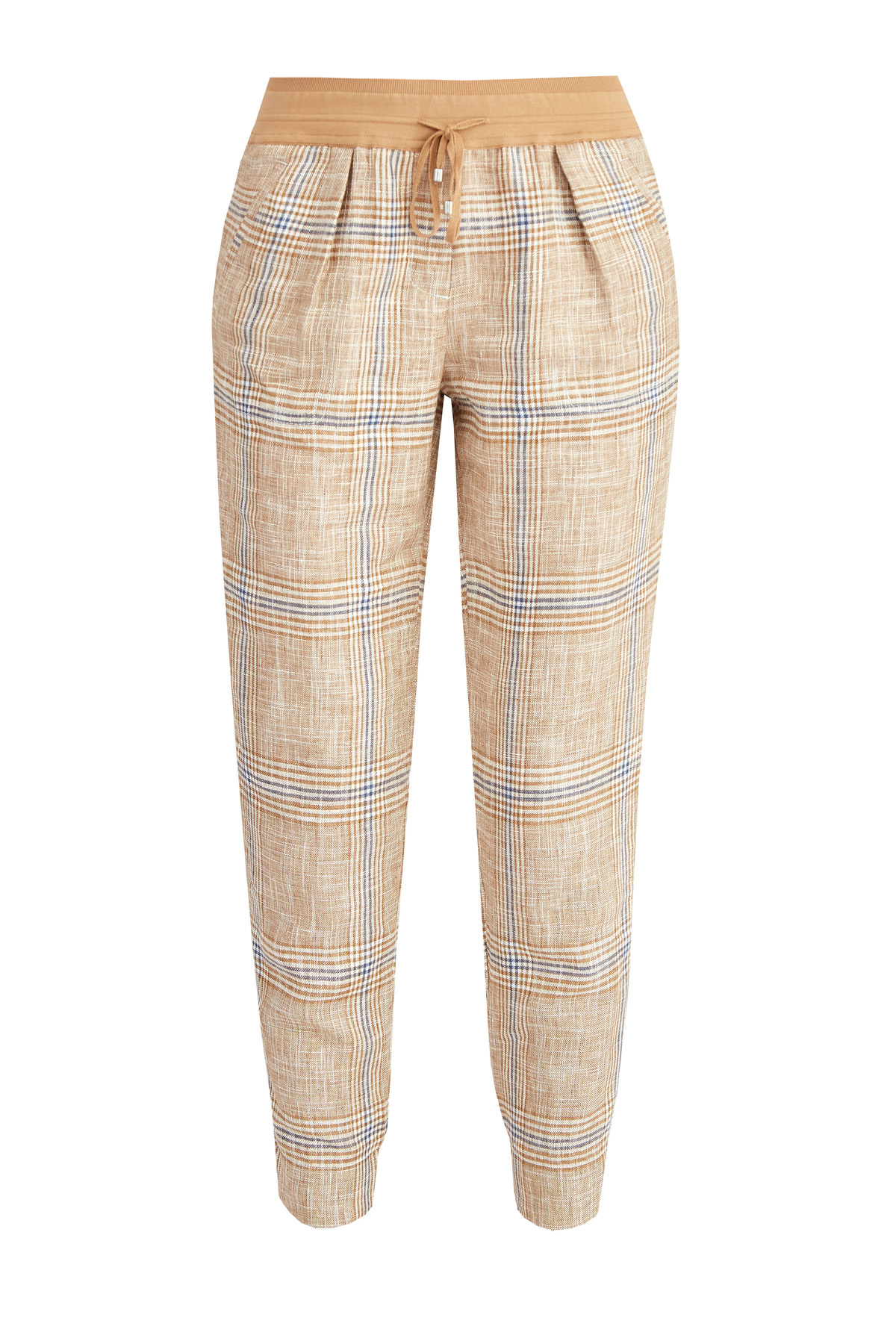 

Брюки-джоггеры в стиле спортшик из льна с принтом в клетку, Бежевый, Брюки-джоггеры в стиле спортшик из льна с принтом в клетку