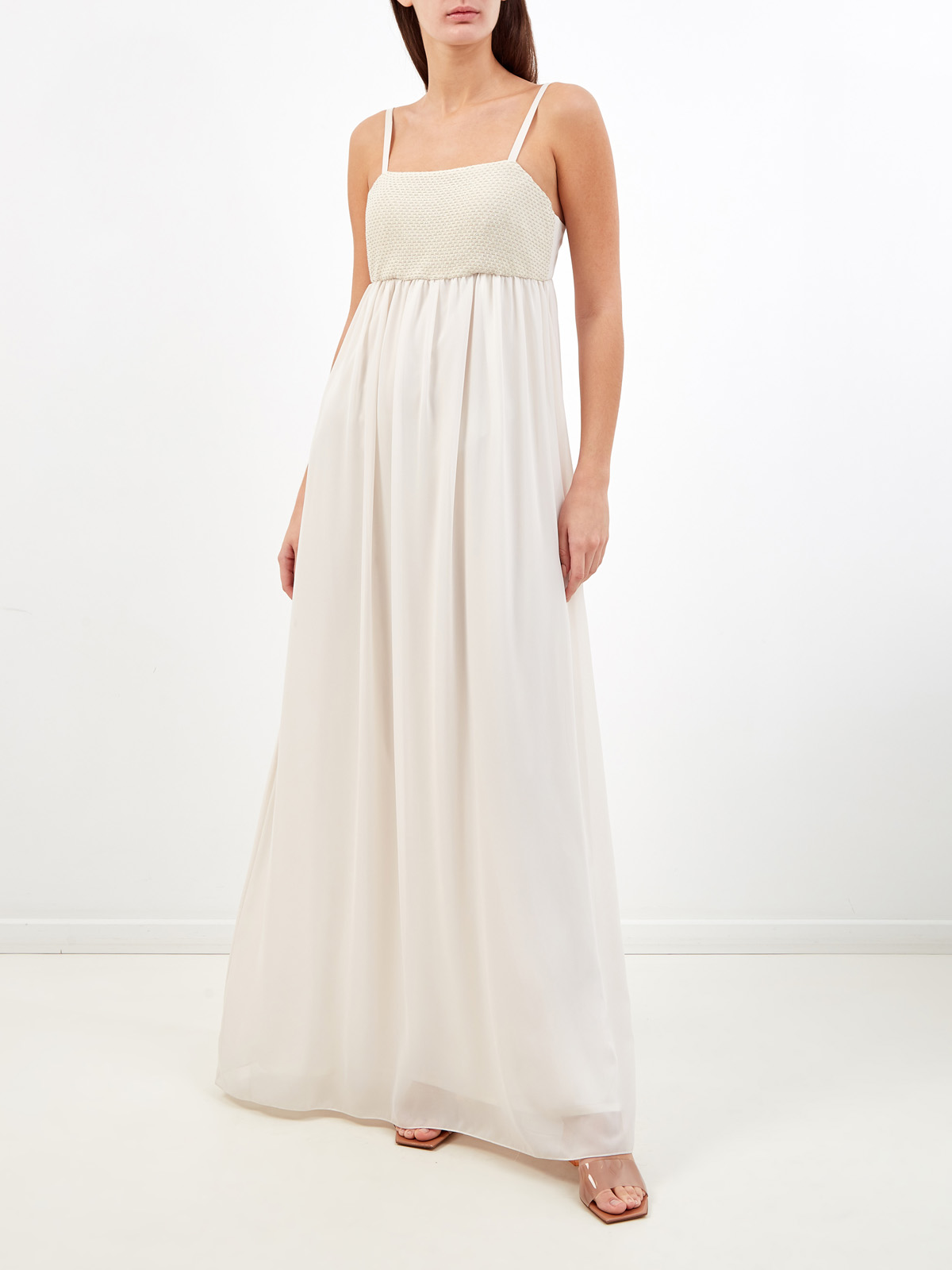 Платье-макси в греческом стиле с ювелирными цепочками PESERICO, цвет бежевый, размер 40;42 - фото 2