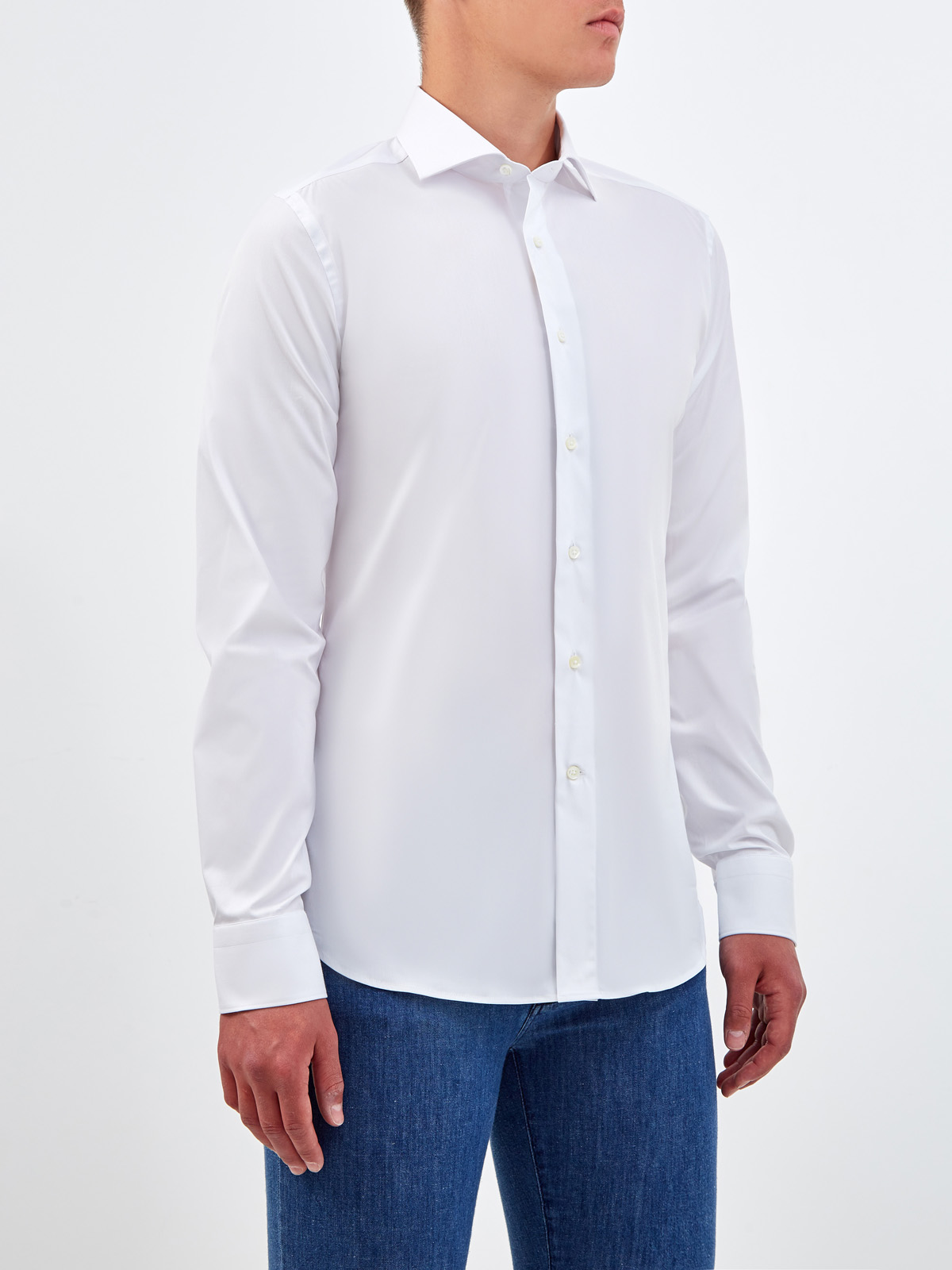Рубашка приталенного кроя из эластичного хлопкового поплина CANALI, цвет белый, размер 50;52;52;54;56;58 - фото 3