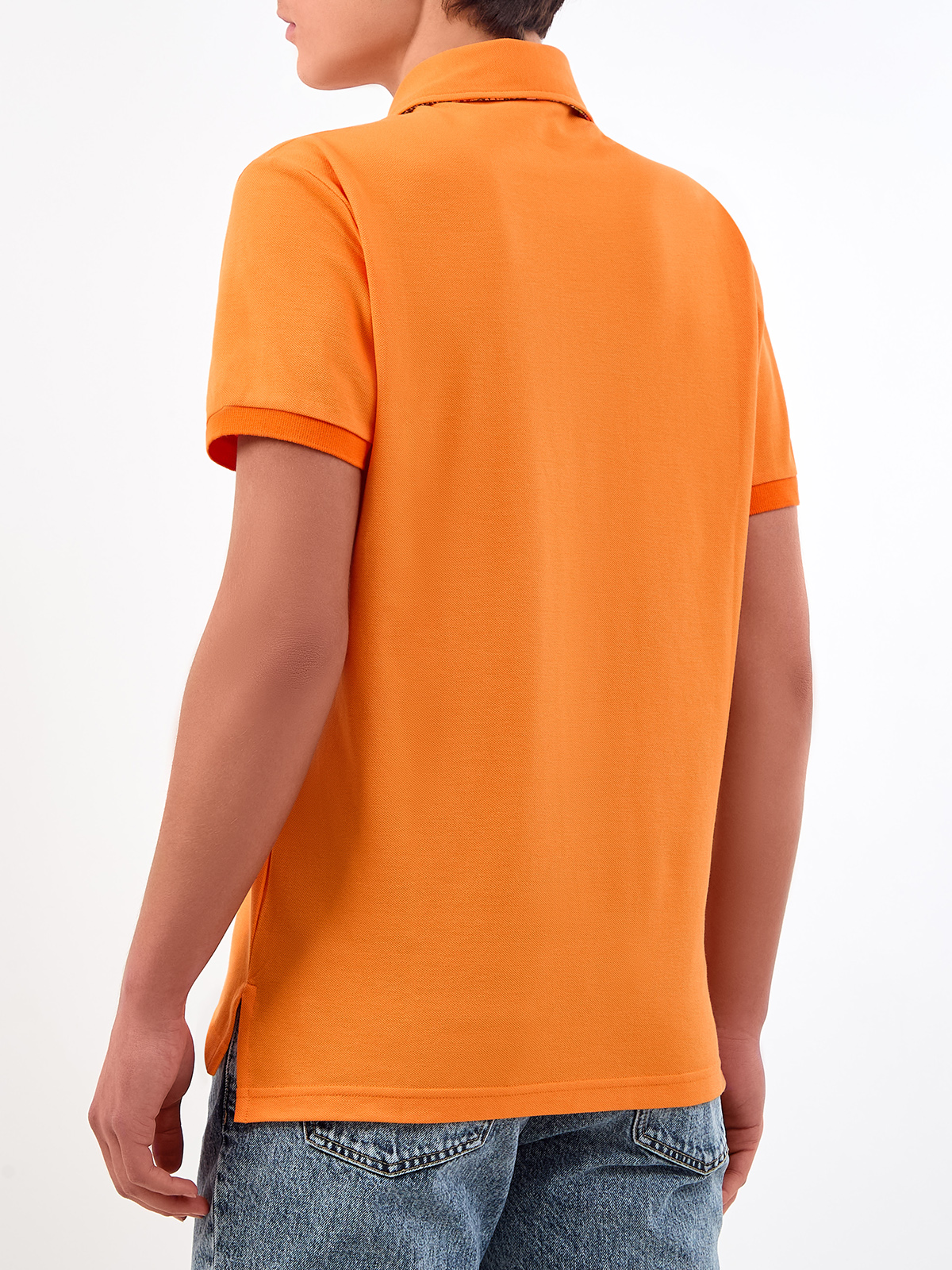 Однотонное поло из хлопкового пике с вышитым логотипом ETRO, цвет оранжевый, размер 50 - фото 4