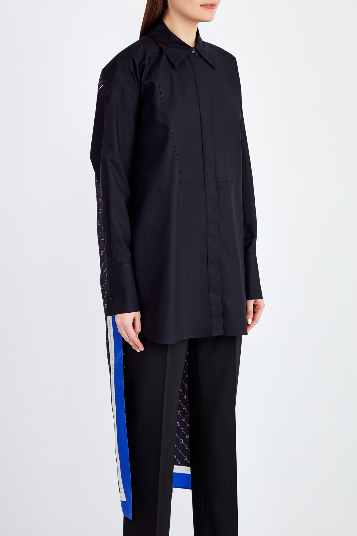 Рубашка асимметричного силуэта с удлиненным шлейфом из шелка STELLA McCARTNEY, цвет черный, размер XS - фото 3