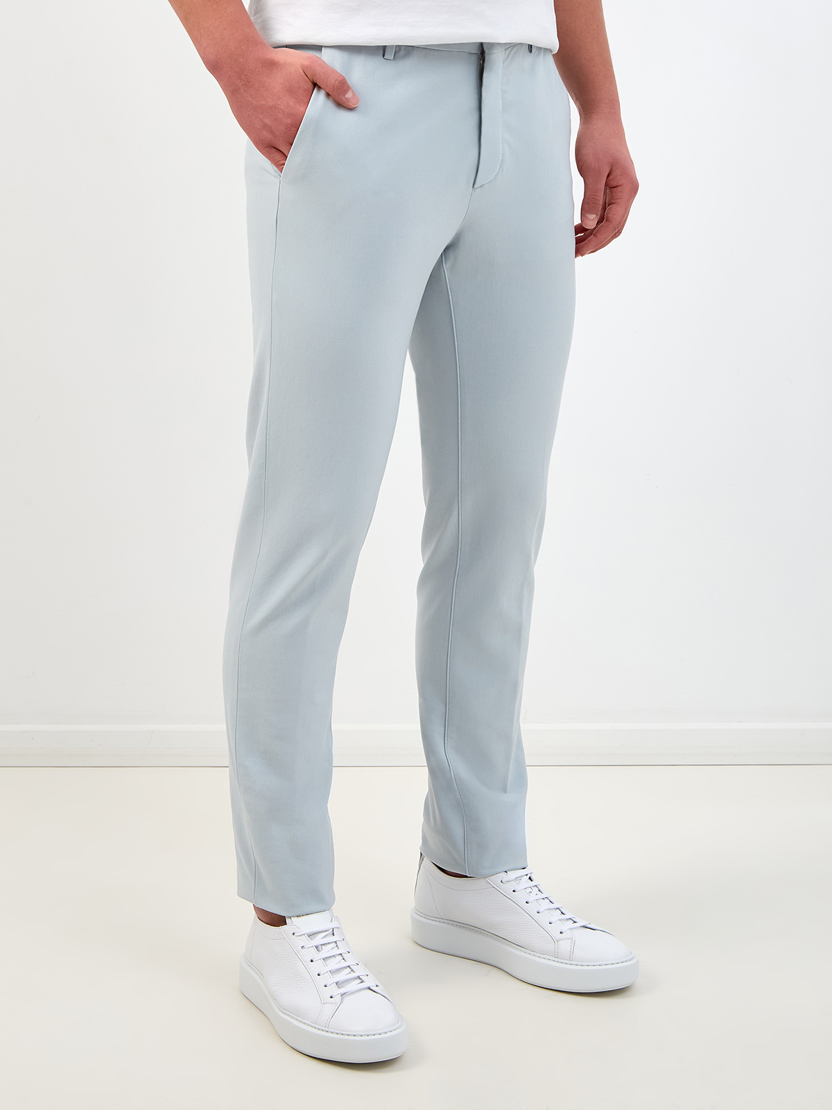 Однотонные брюки в стиле casual из гладкого эластичного хлопка ELEVENTY, цвет голубой, размер 46;50;52 - фото 3