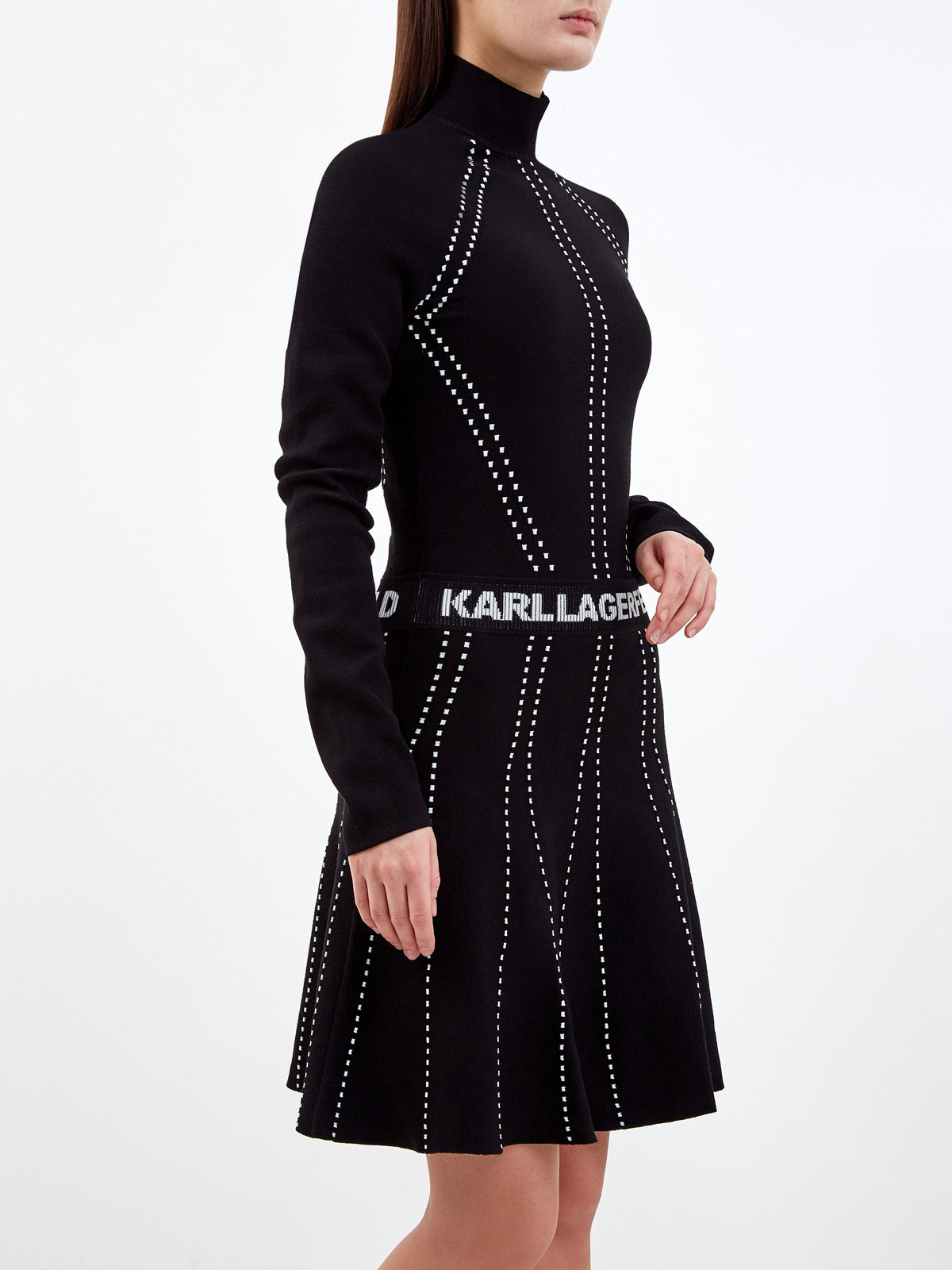 Платье из эластичного трикотажа EcoVero с контрастной отстрочкой KARL LAGERFELD, цвет черный, размер S;M;L - фото 3