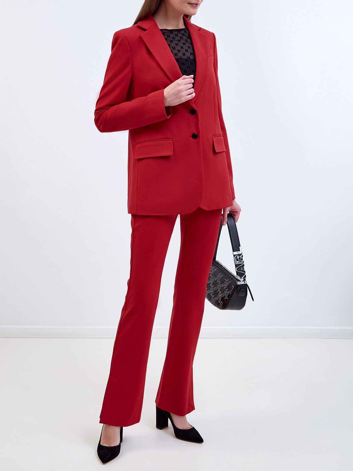 Облегающие брюки из эластичной ткани Punto с разрезами KARL LAGERFELD, цвет красный, размер S;L - фото 2