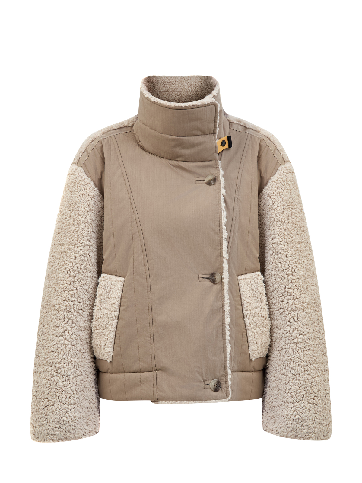 Пуховый бомбер из плюшевого флиса и матовой тафты 66080₽