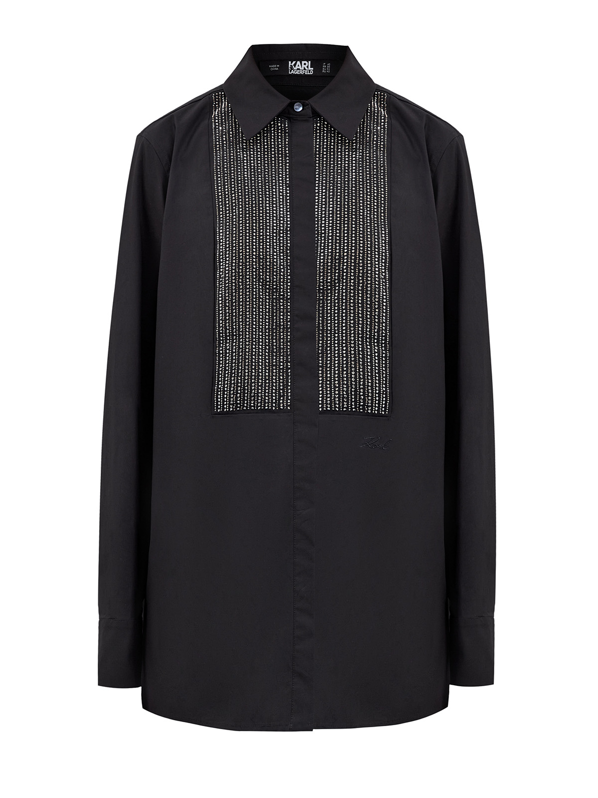 Удлиненная рубашка из поплина с мерцающими стразами и вышивкой KARL LAGERFELD, цвет черный, размер S;M;L;XL