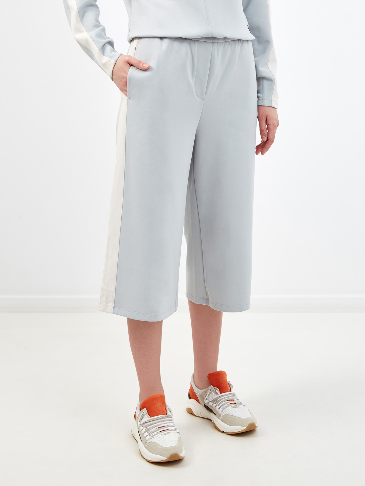 Укороченные спортивные брюки из эластичного хлопка с лампасами Голубой, фото 3