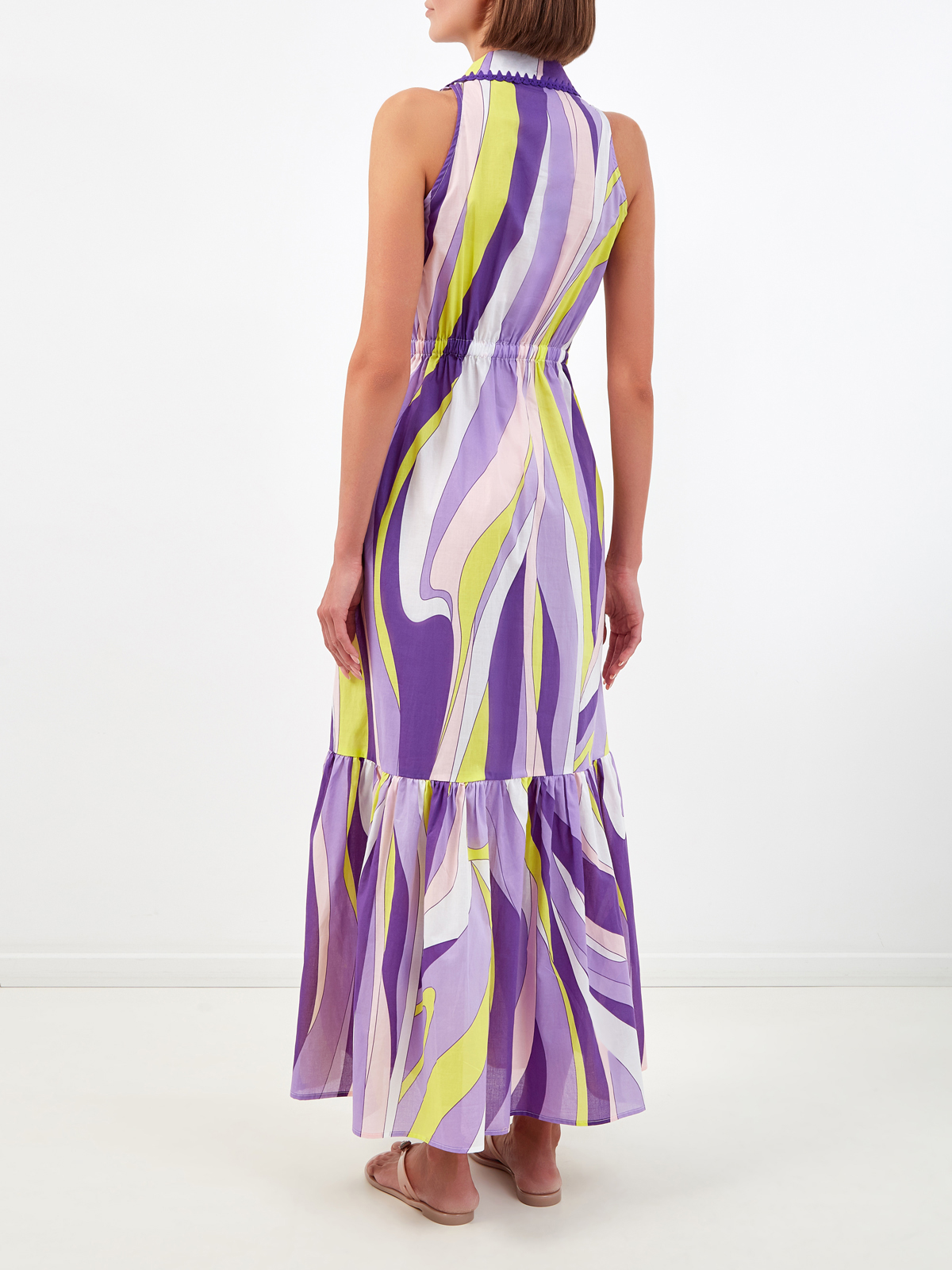 Хлопковое платье-макси с поясом и принтом Shape Wave MC2 SAINT BARTH, цвет фиолетовый, размер 40 - фото 4