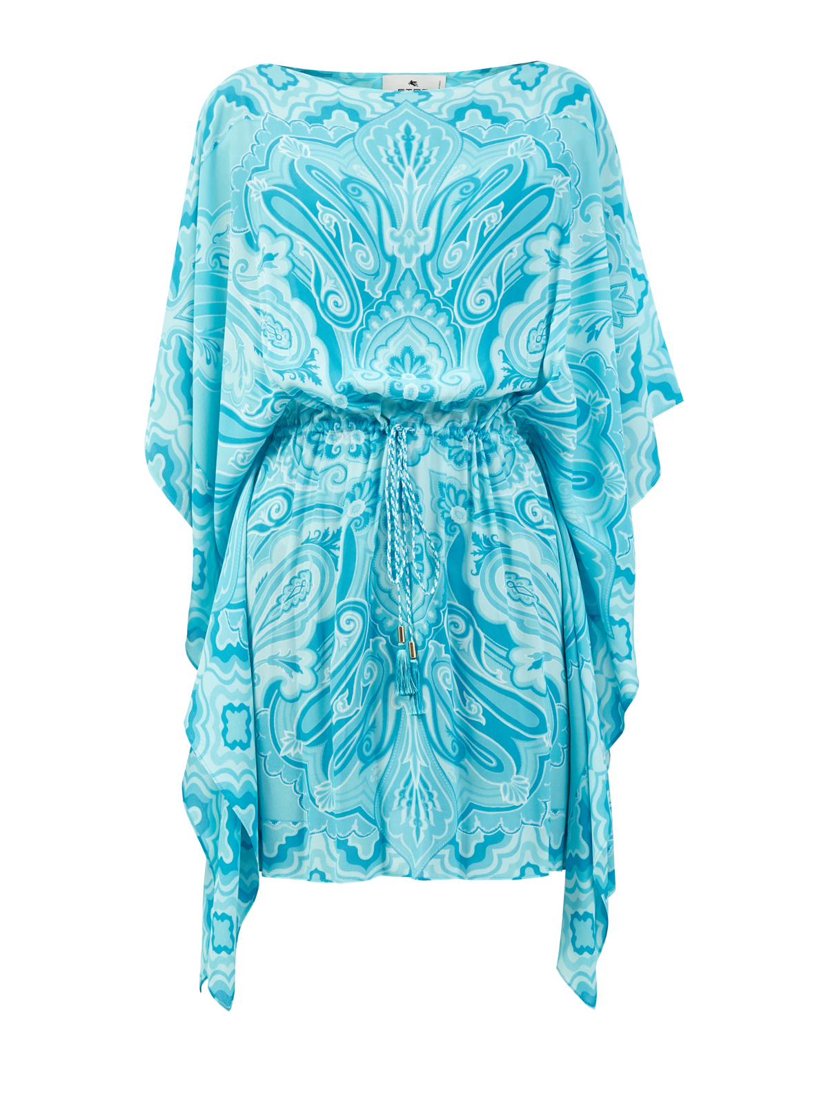 Воздушное платье-туника с узором пейсли и кулиской ETRO голубого цвета