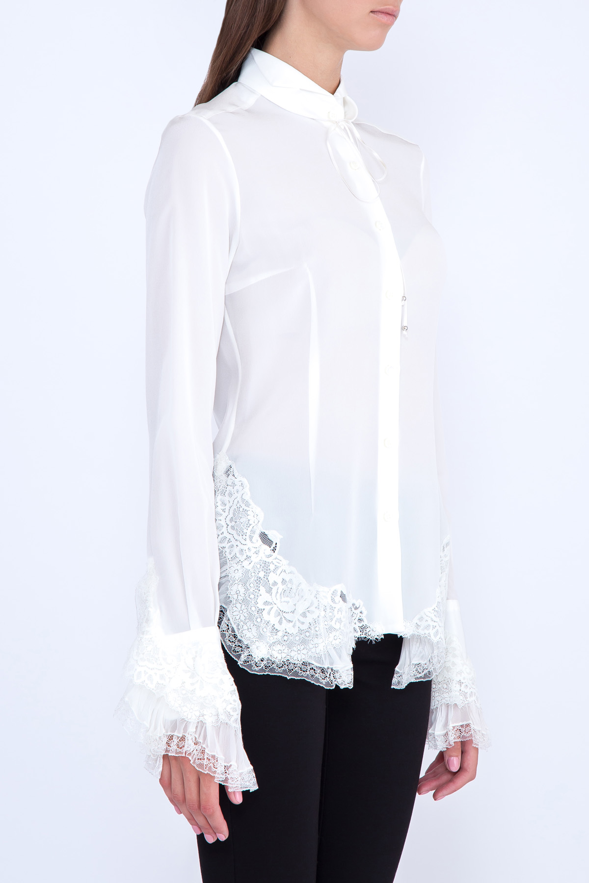 Шелковая блуза с кружевными вставками и воротом Windsor ERMANNO SCERVINO, цвет белый, размер 40;42 - фото 4