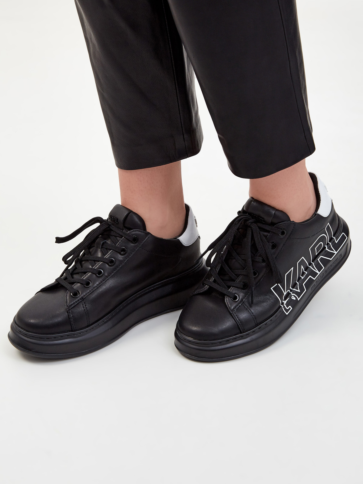 Кожаные кроссовки Kapri Karl с логотипом Outline KARL LAGERFELD, цвет черный, размер 37;39;41;42;38;40 - фото 2