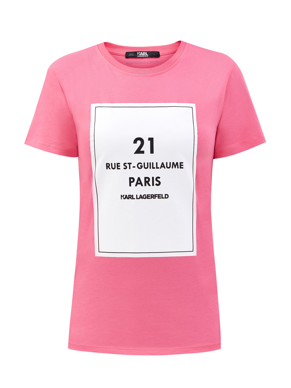 Хлопковая футболка с культовым принтом Rue St-Guillaume KARL LAGERFELD, цвет розовый, размер L;M;S;XS - фото 1