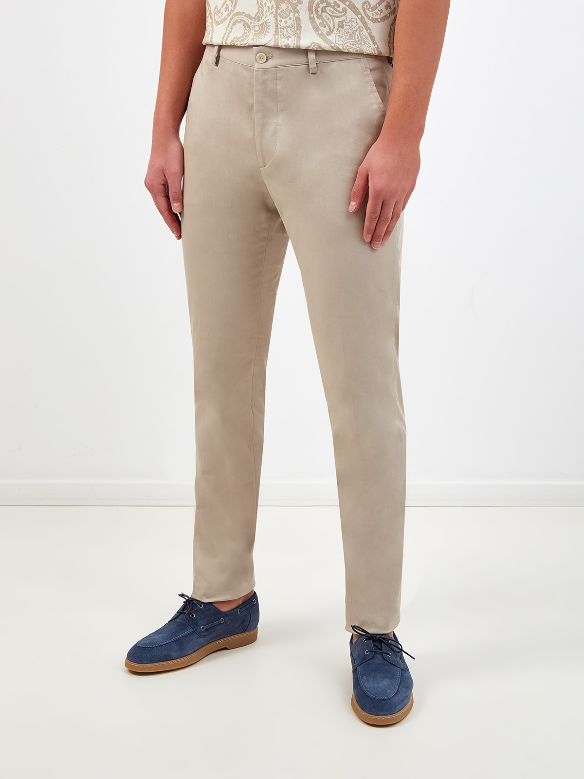 Однотонные брюки из гладкого эластичного хлопка ETRO, цвет бежевый, размер 46;50;54;56;48 - фото 3