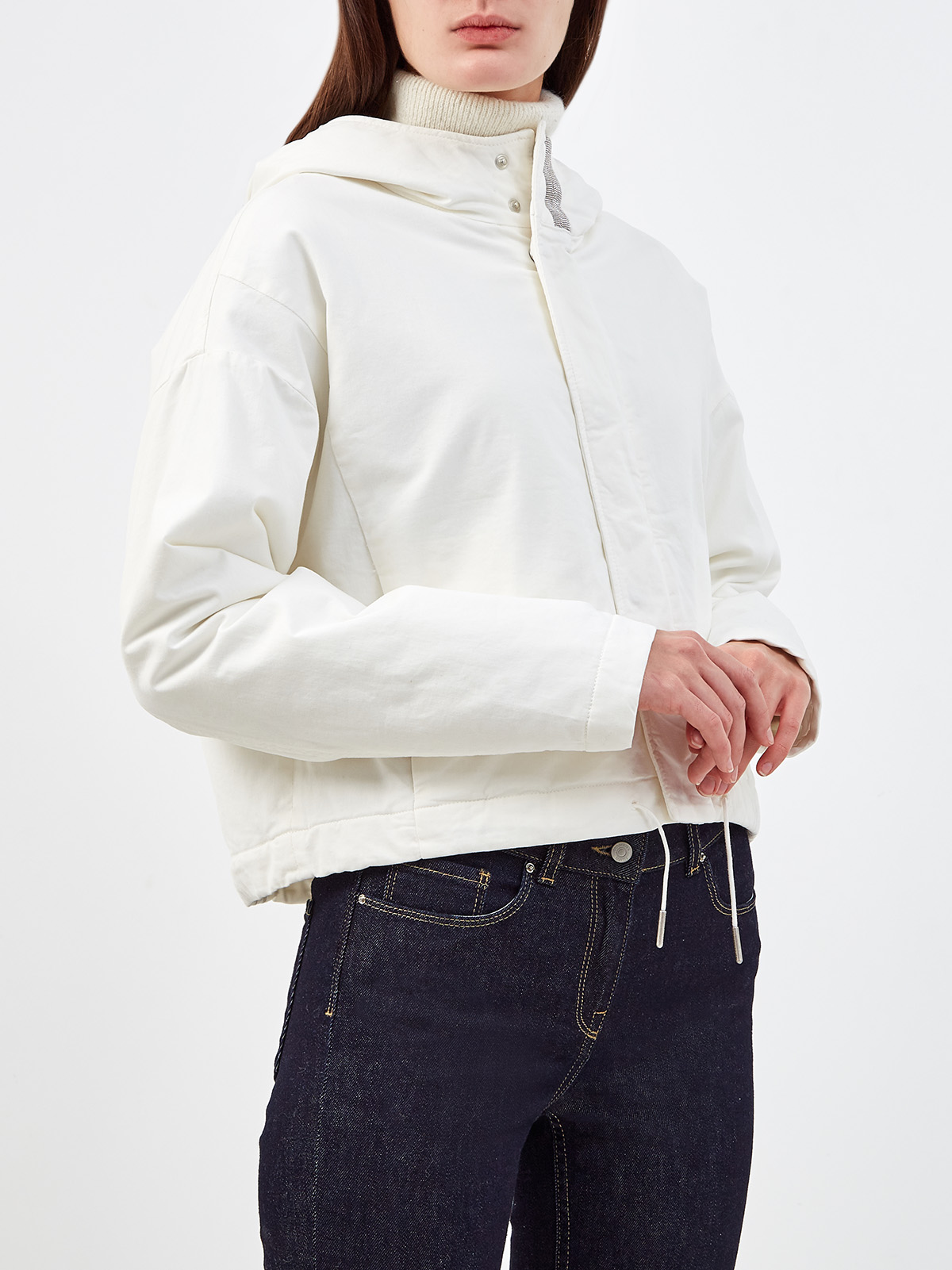 Куртка из плотного хлопка organic с ювелирной вышивкой FABIANA FILIPPI, цвет белый, размер 40;38 - фото 3