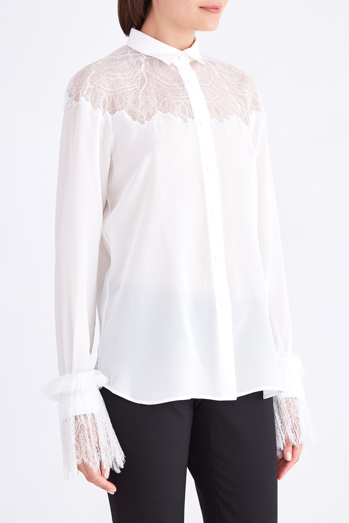 Блуза с инкрустацией кружевом и рукавами в винтажном стиле ERMANNO SCERVINO, цвет белый, размер 38;40 - фото 3