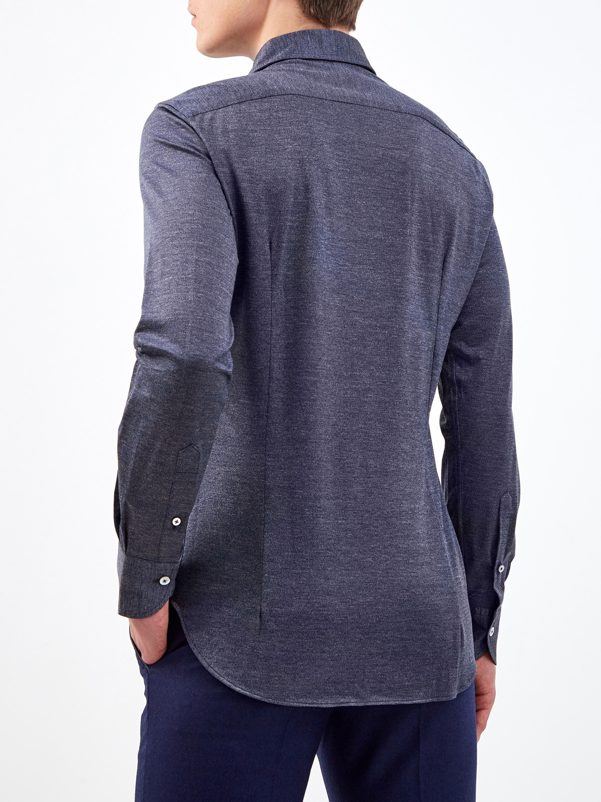 Рубашка из мерсеризованного хлопка с меланжевым эффектом CANALI, цвет серый, размер 48;50 - фото 4