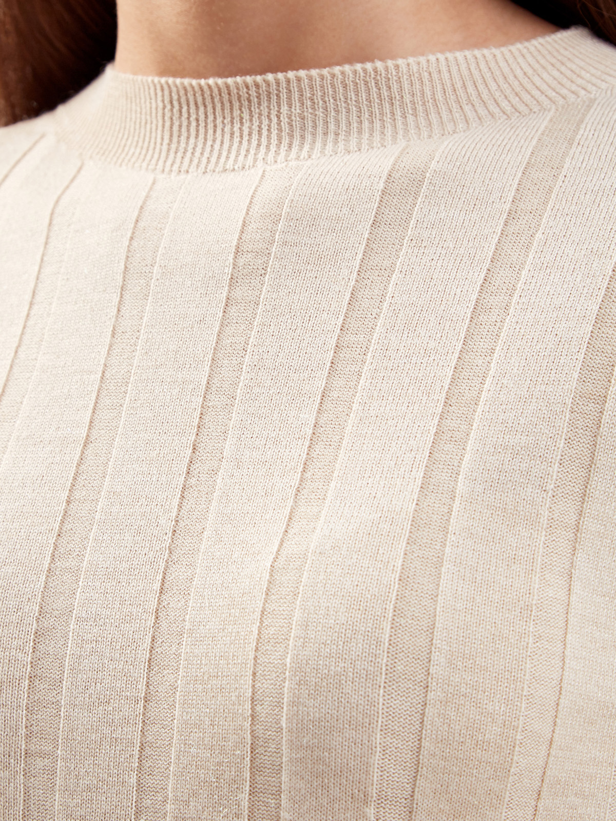 Облегающий джемпер из тонкой шерсти в фактурную полоску PESERICO, цвет бежевый, размер 44;38 - фото 5