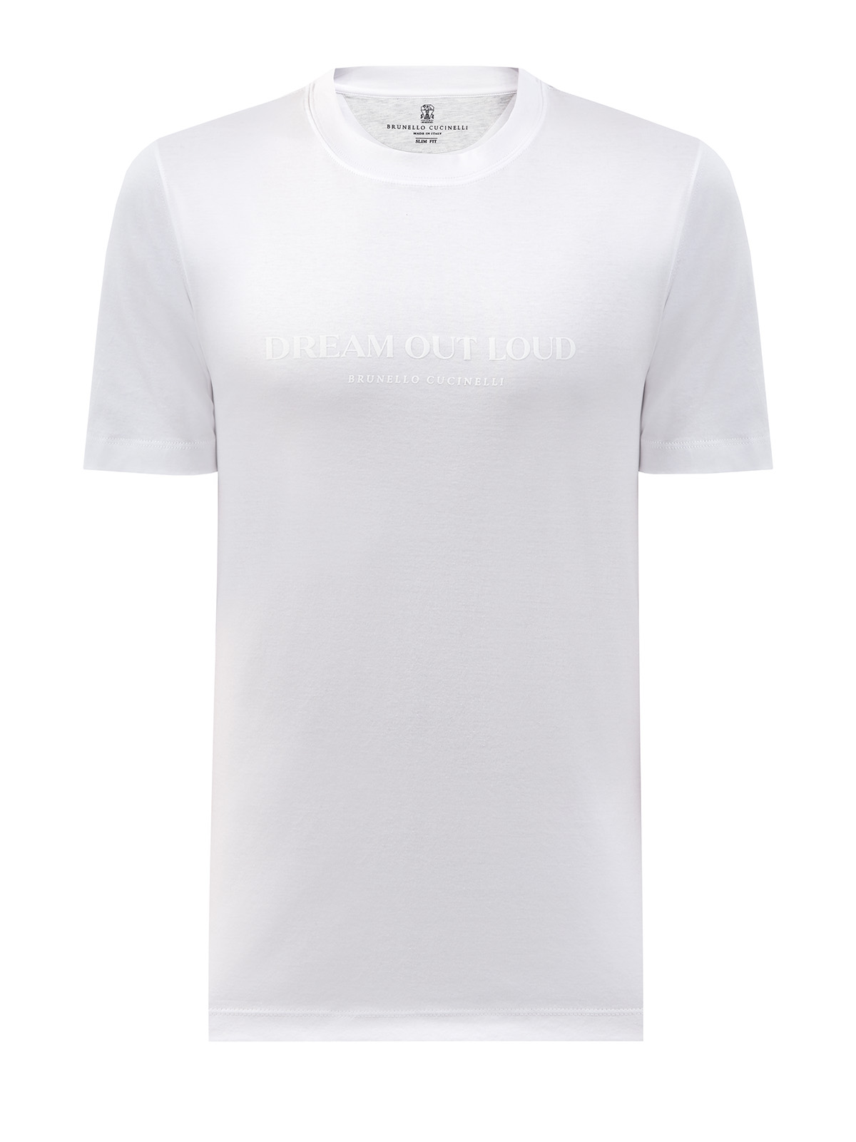 Хлопковая футболка Slim Fit с принтом в тон BRUNELLO CUCINELLI, цвет белый, размер 46;52;54;56 - фото 1