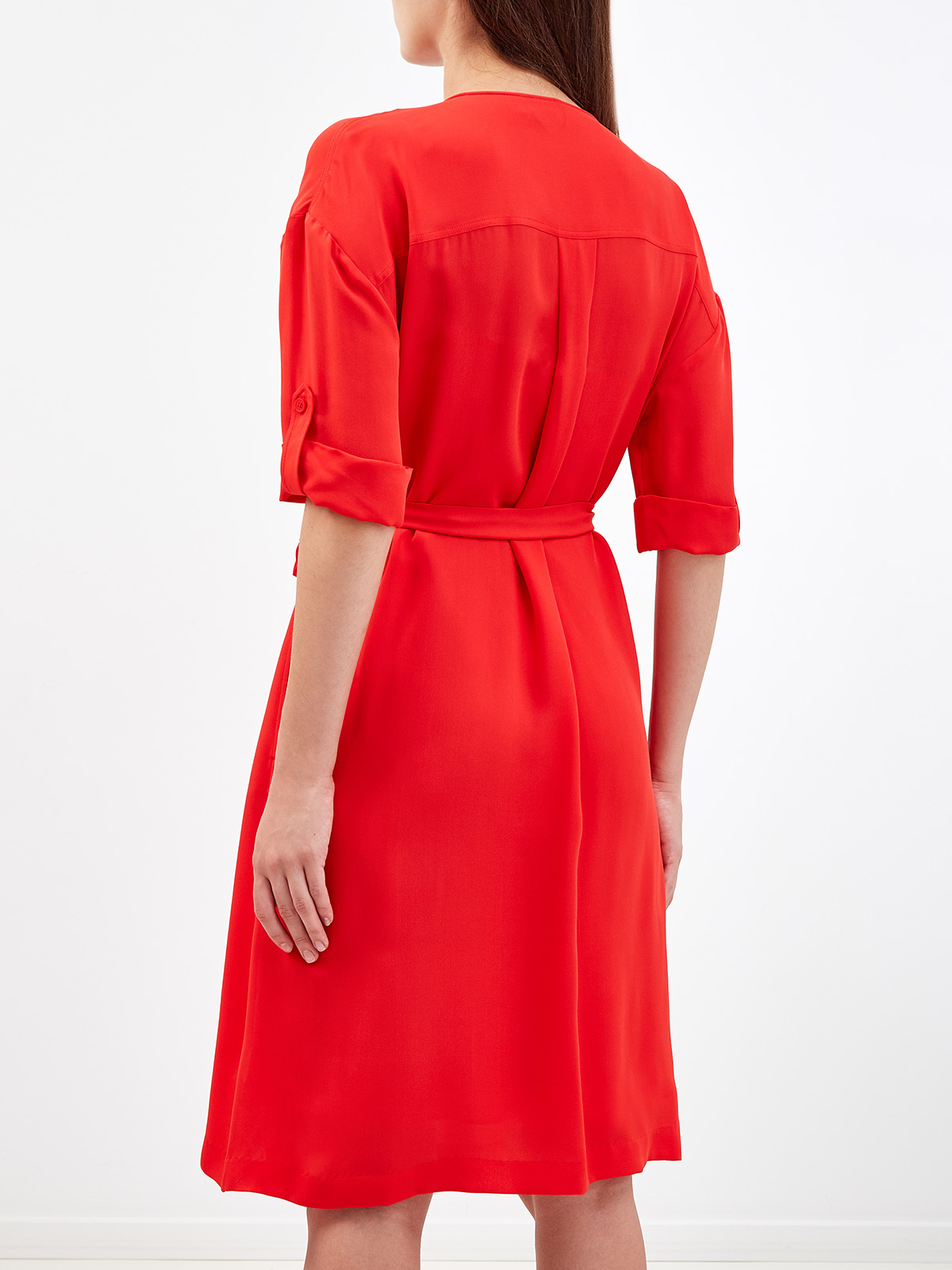 Яркое платье из шелка с поясом-лентой KARL LAGERFELD, цвет красный, размер M;XL;S - фото 4