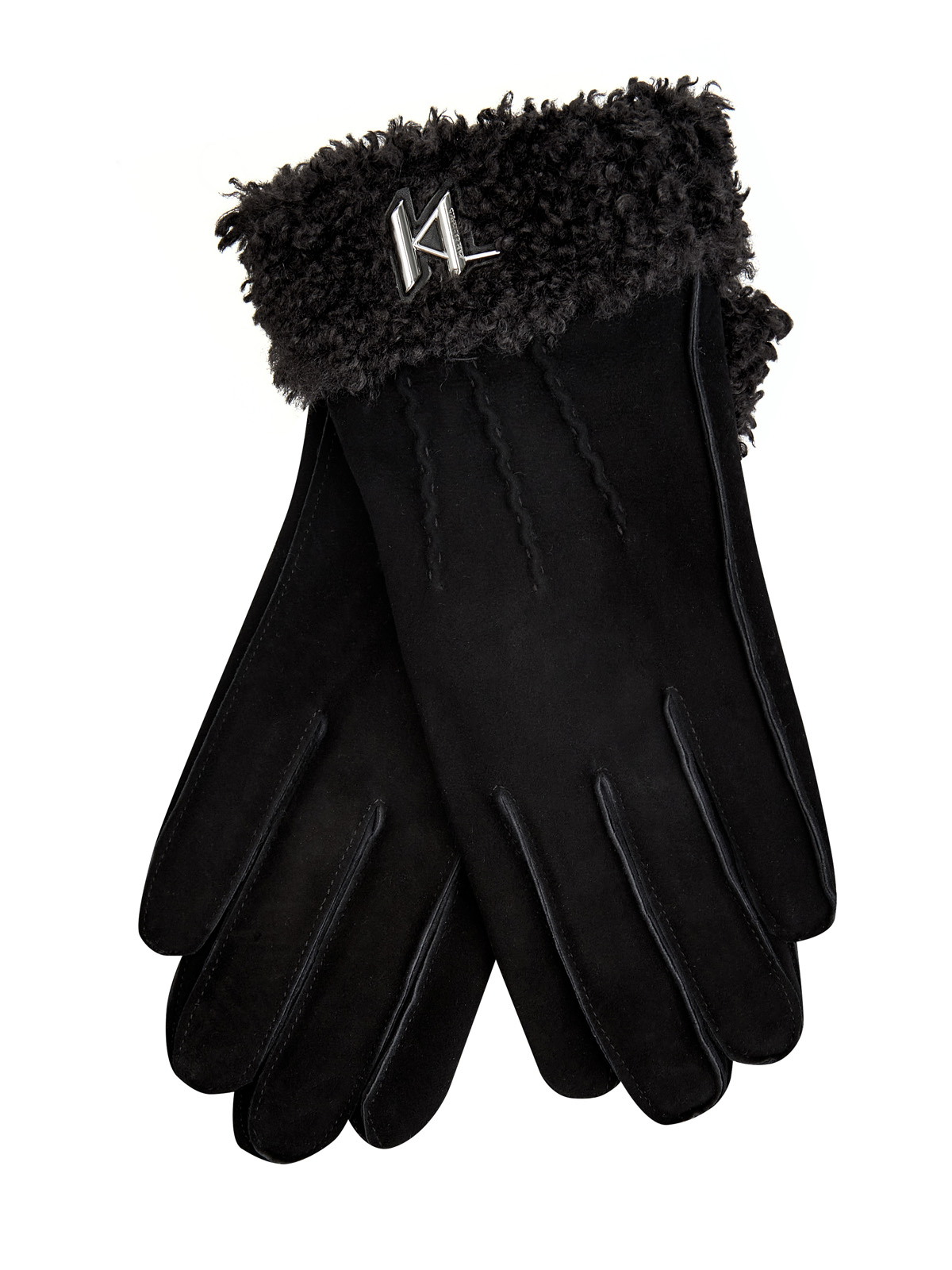 Перчатки K/Saddle из мягкой кожи с отделкой из ширлинга KARL LAGERFELD, цвет черный, размер S;M