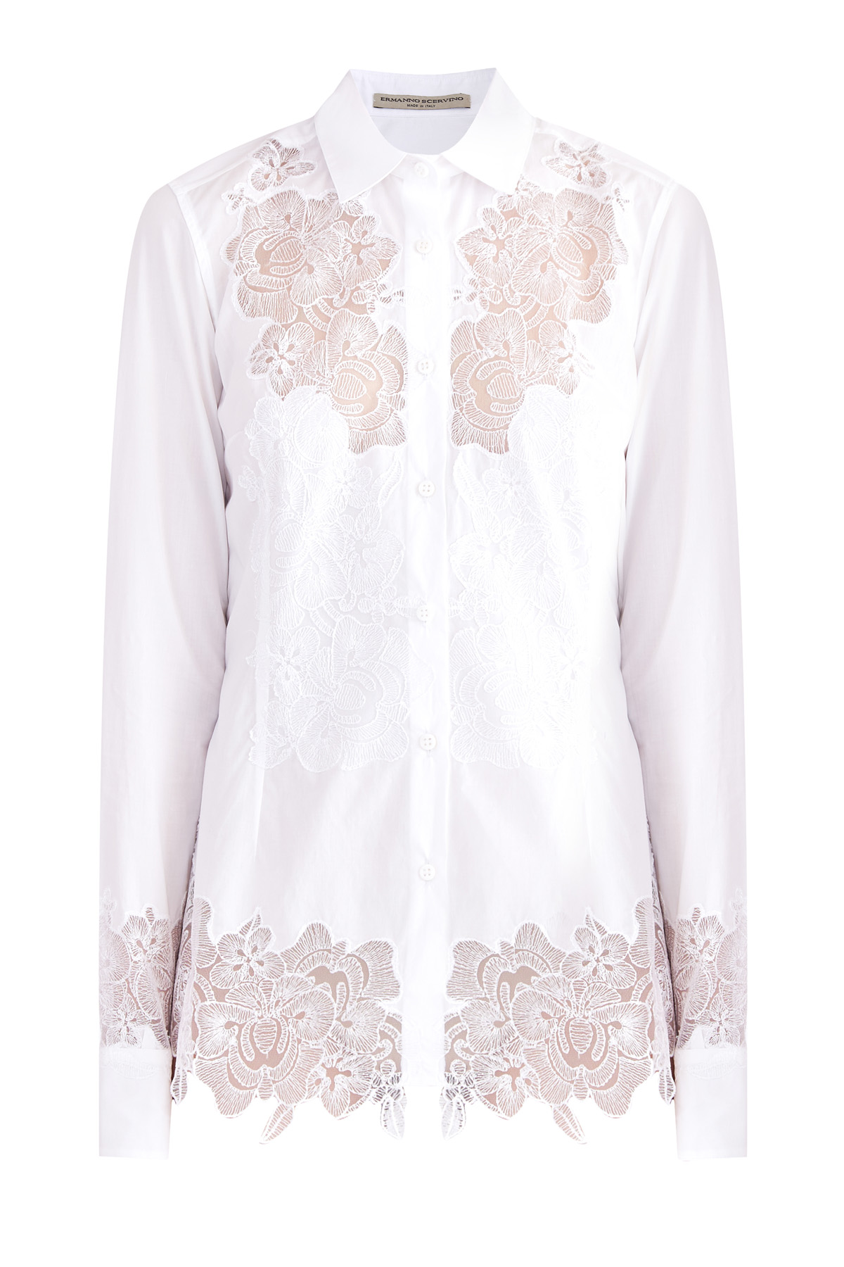 Блуза с кружевными вставками в романтическом стиле ERMANNO SCERVINO, цвет белый, размер 40 - фото 1