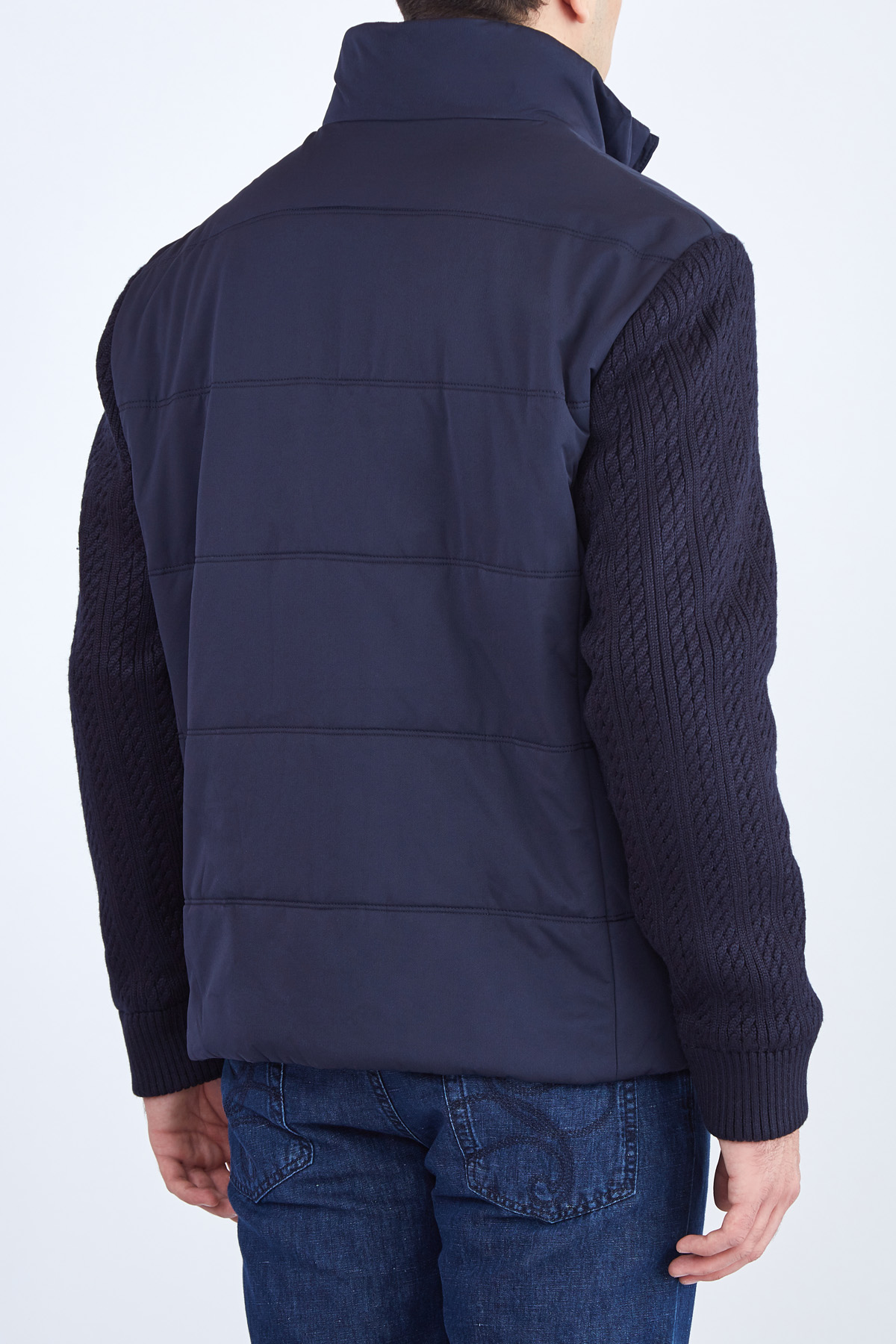 Стеганая куртка с вязаными рукавами и отделкой из кожи CUDGI, цвет синий, размер 48 - фото 4