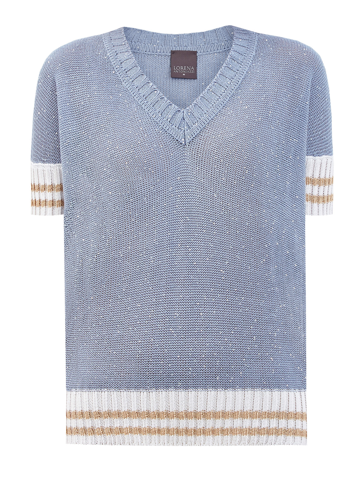 Пуловер из хлопковой пряжи с мерцающими пайетками LORENA ANTONIAZZI, цвет голубой, размер 44;46;40 - фото 1